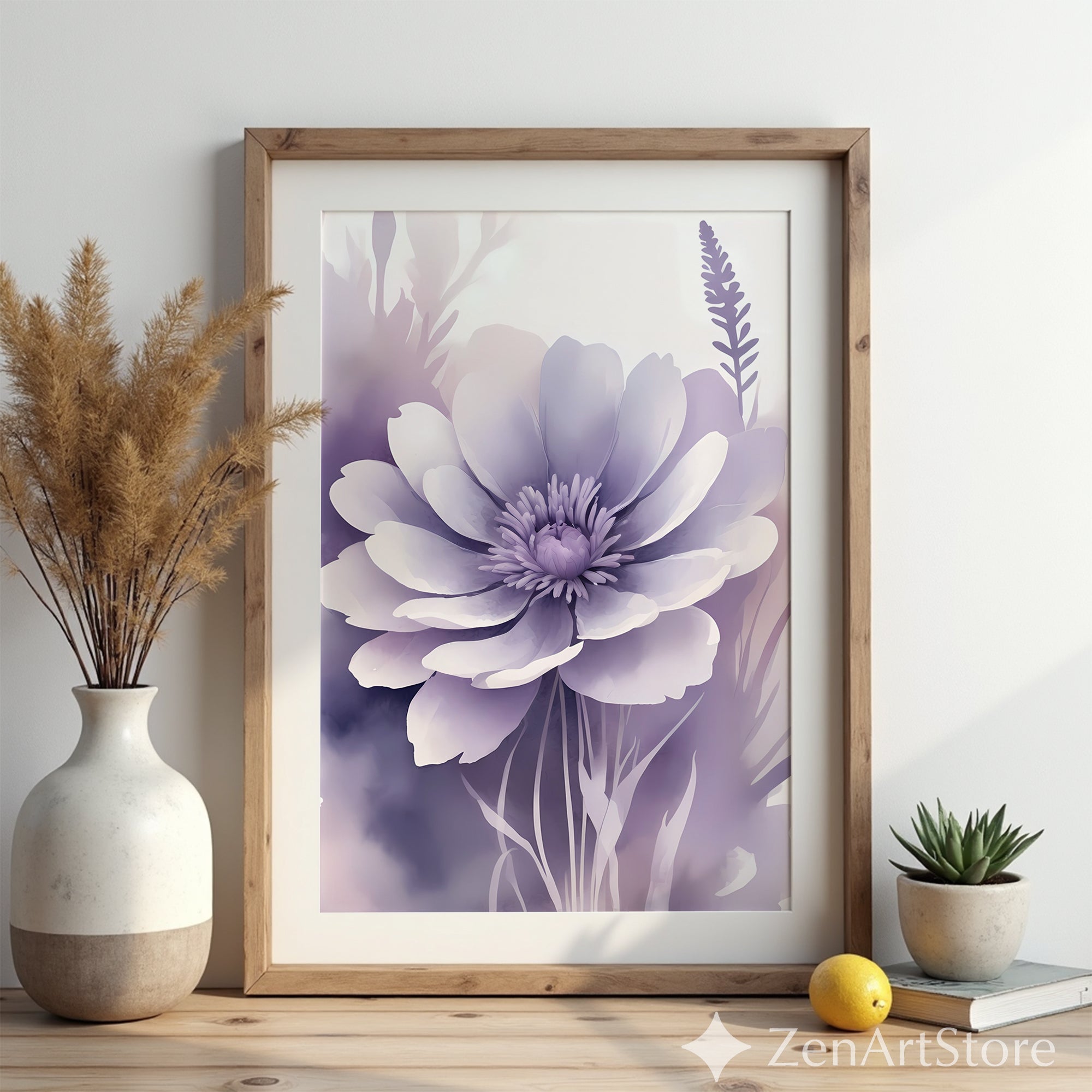Lavender Floral Wall Art Print - Soft Purple Watercolor Flower, Minimal Botanical Decor for Living Room, Bedroom, Nursery, Zen Home