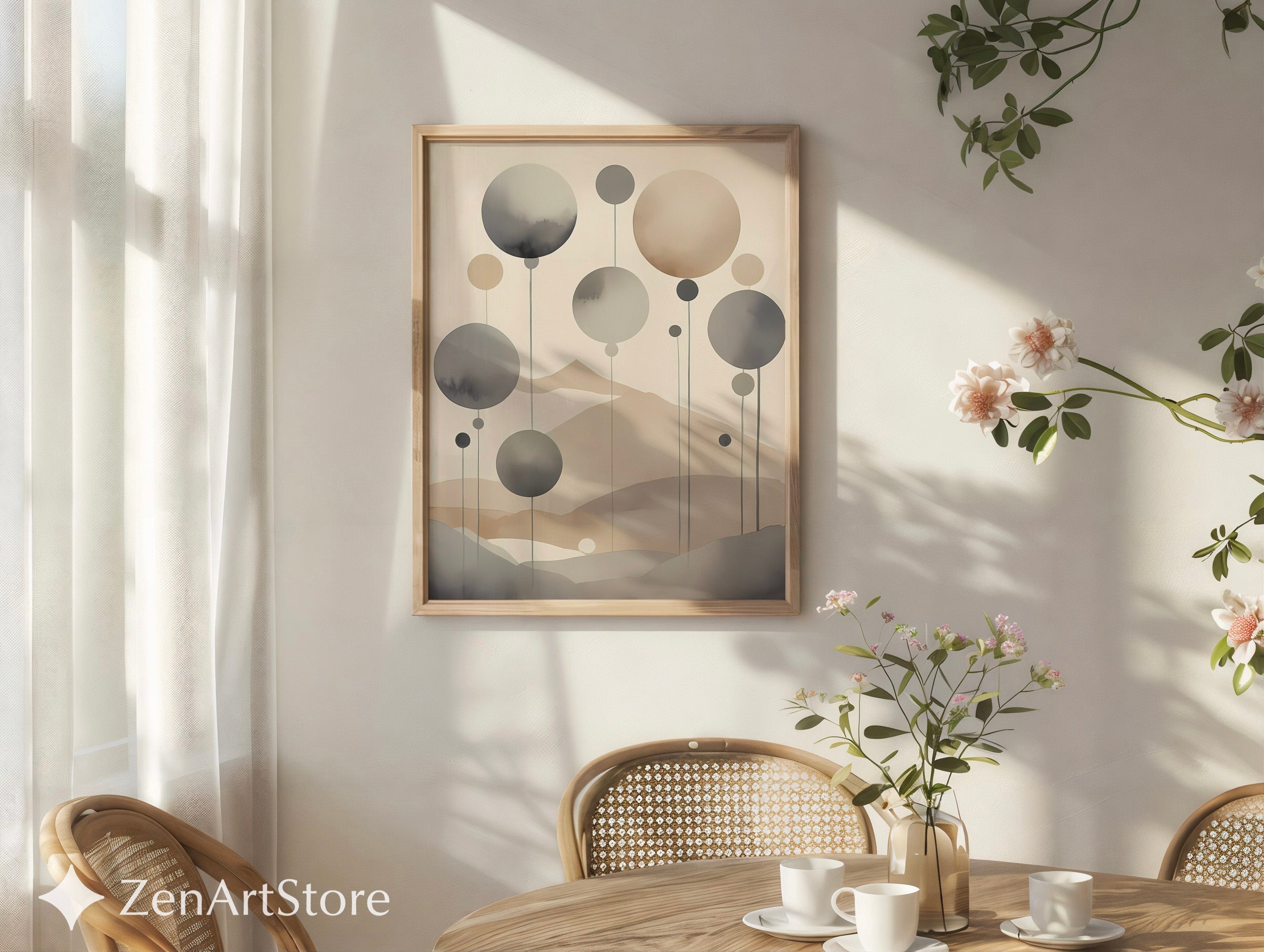 Neutral Abstract Landscape Wall Art - Minimal Japandi Zen Print in Beige & Grey, Modern Scandinavian Home Decor