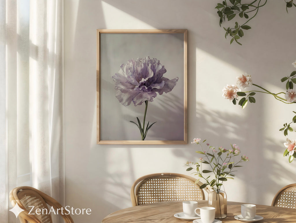 Lavender Peony Floral Art Print - Minimal Botanical Wall Art for Neutral Japandi, Scandinavian & Boho Home Decor