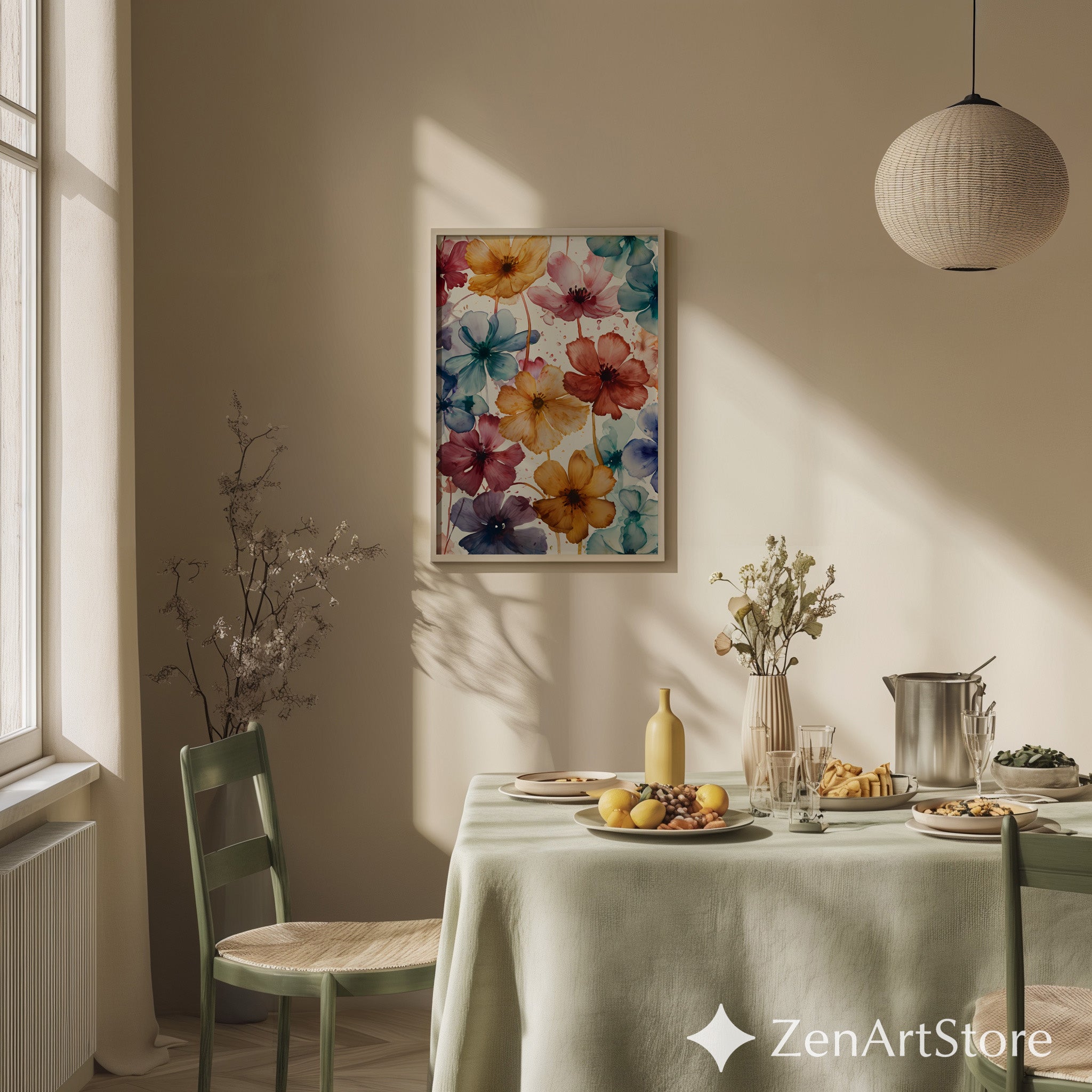 Vibrant Watercolor Floral Wall Art Print - Colorful Botanical Poster for Living Room, Bedroom, Boho & Modern Home Decor