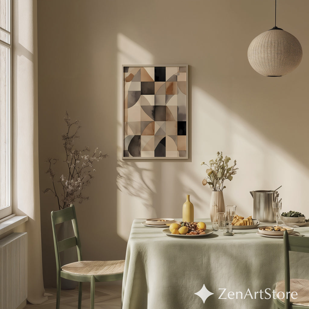 Neutral Geometric Abstract Art Print - Beige Brown Black Minimal Japandi Wabi Sabi Wall Decor