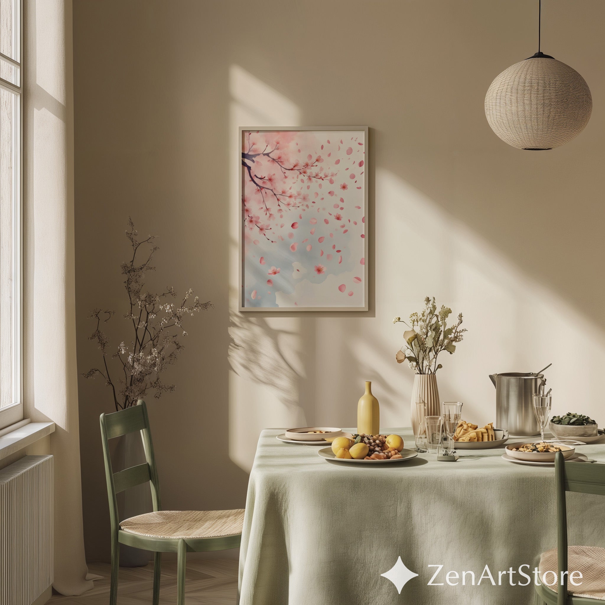 Cherry Blossom Wall Art Print - Soft Pink Sakura Watercolor, Minimal Botanical Home Decor for Japandi, Nursery, Bedroom & Living Room