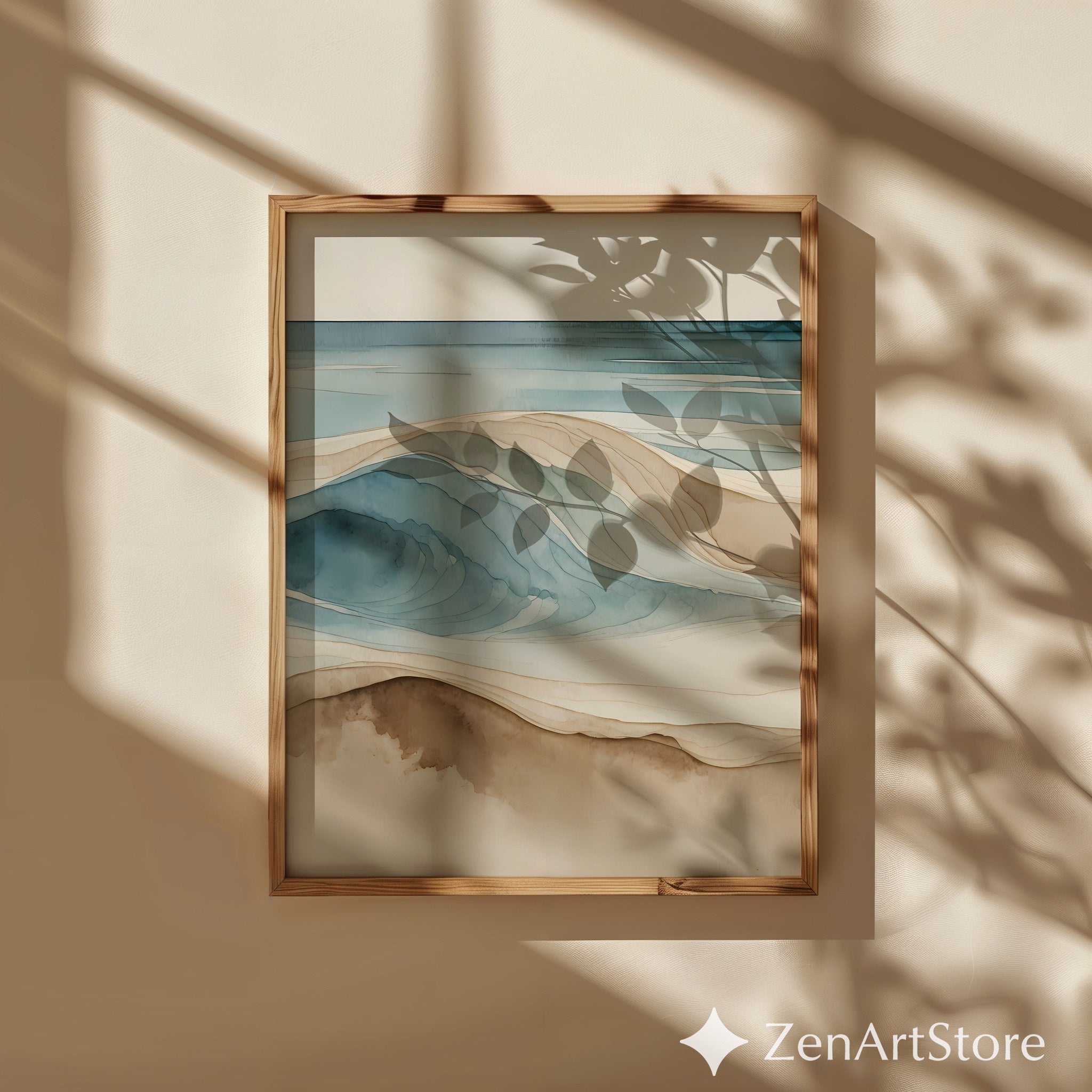 Neutral Coastal Wave Art Print - Minimal Beach Watercolor Wall Art for Japandi, Scandinavian & Wabi Sabi Home Decor