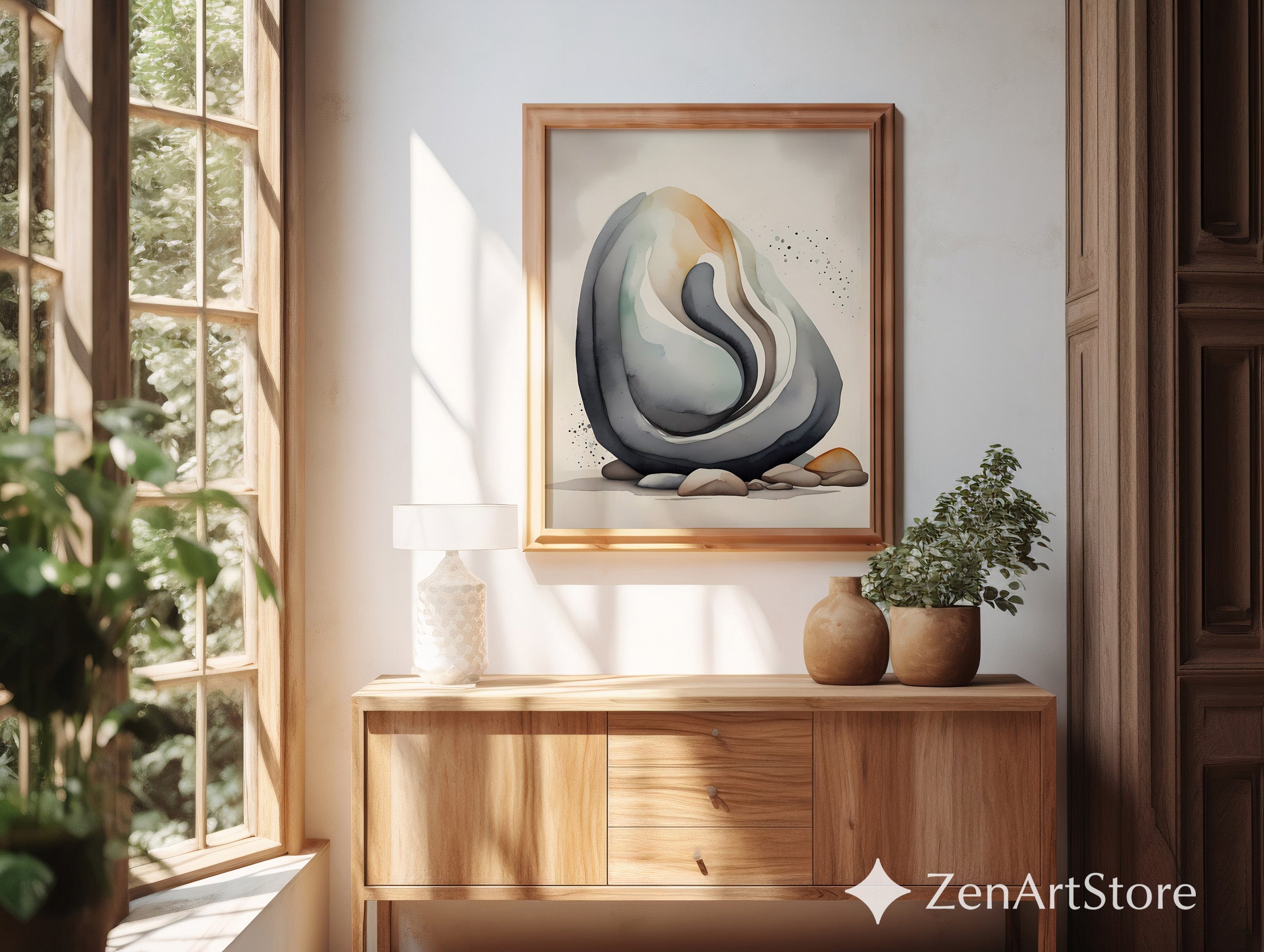 Abstract Neutral Stone Layers Wall Art - Minimal Japandi Wabi Sabi Print, Beige Black Earth Tone Home Decor