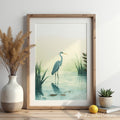 Calm Heron Wetland Wall Art - Minimal Botanical Bird Print for Japandi & Scandinavian Neutral Home Decor