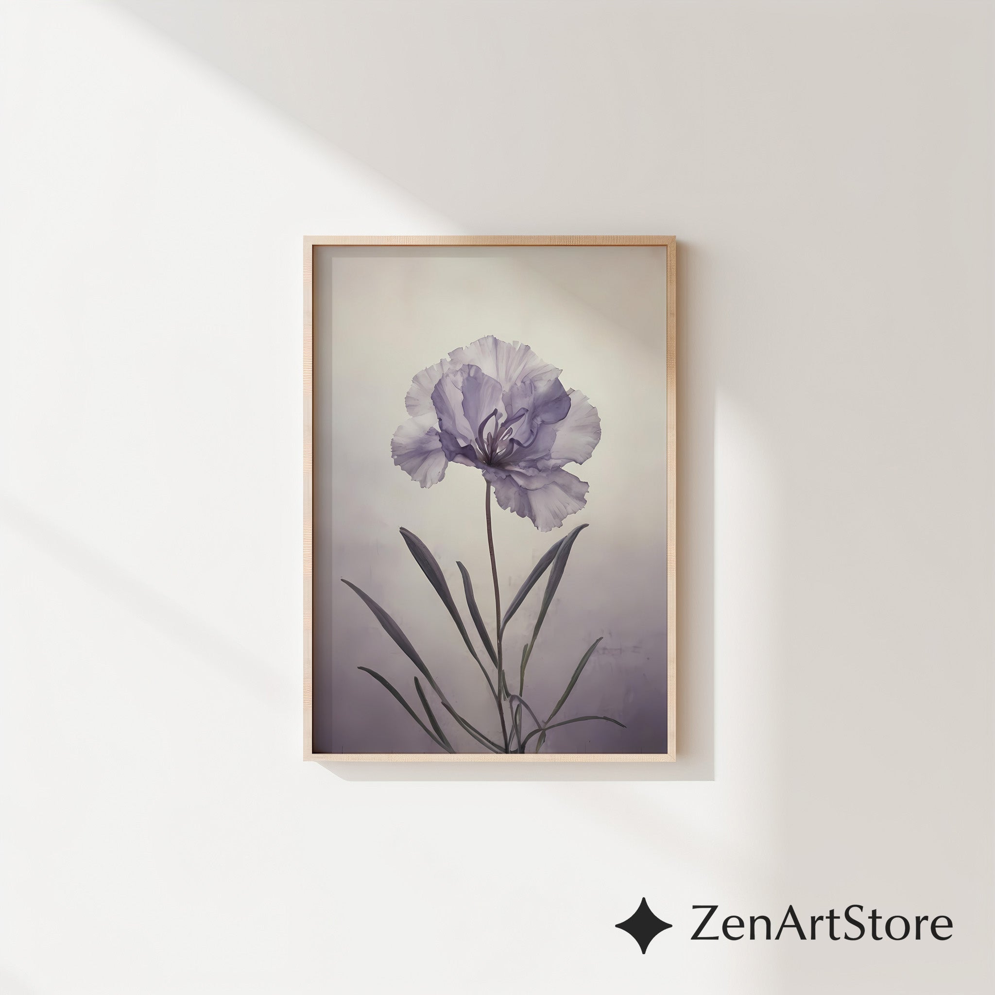 Lavender Single Bloom Botanical Print - Minimal Flower Wall Art for Living Room, Bedroom, Japandi & Scandinavian Home Decor