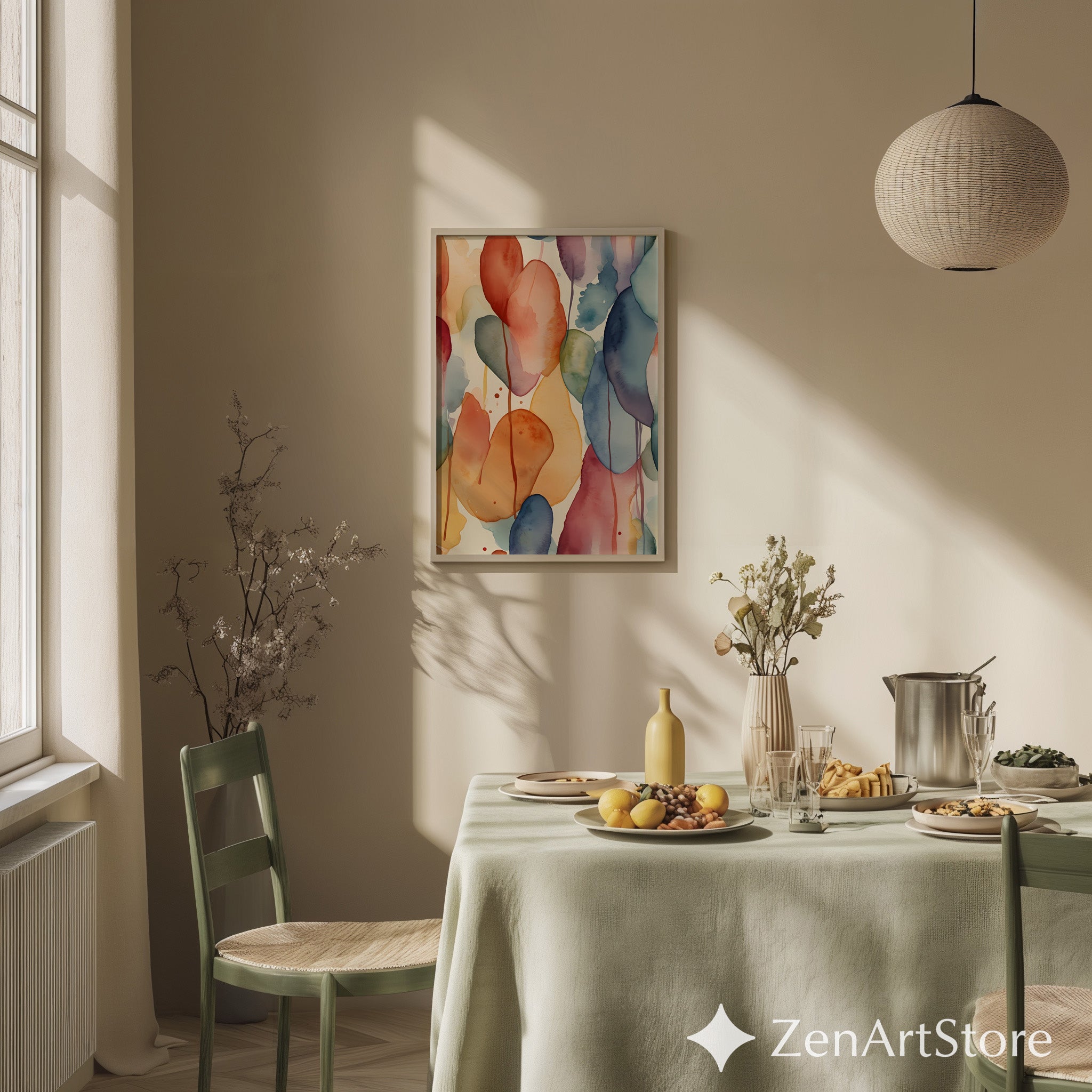 Abstract Watercolor Organic Shapes Wall Art - Modern Boho Terracotta Blue Sage Printable Canvas for Living Room Bedroom