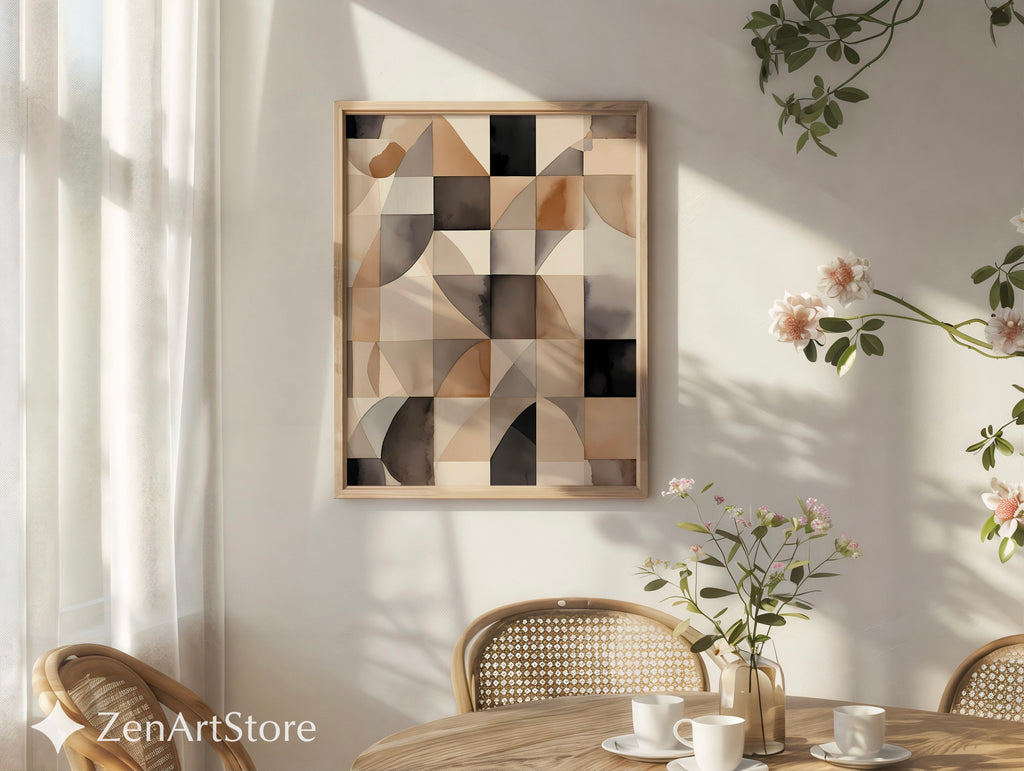 Neutral Geometric Abstract Art Print - Beige Brown Black Minimal Japandi Wabi Sabi Wall Decor