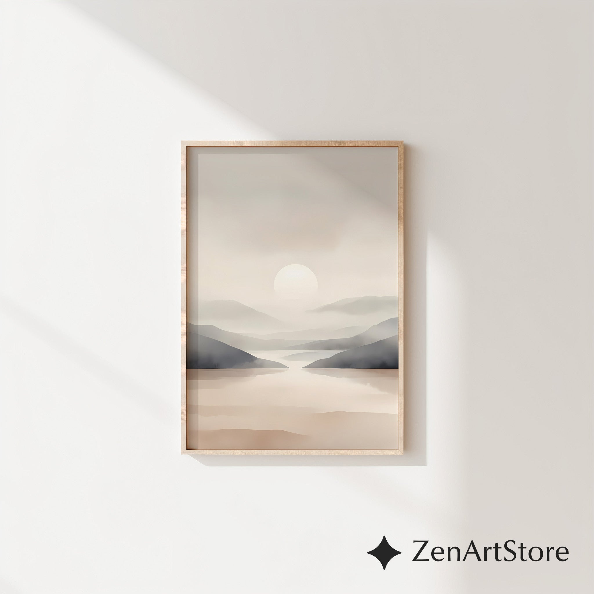 Minimal Neutral Landscape Wall Art | Calm Beige Sunrise Abstract Print for Living Room, Bedroom, Japandi, Scandinavian Home Decor