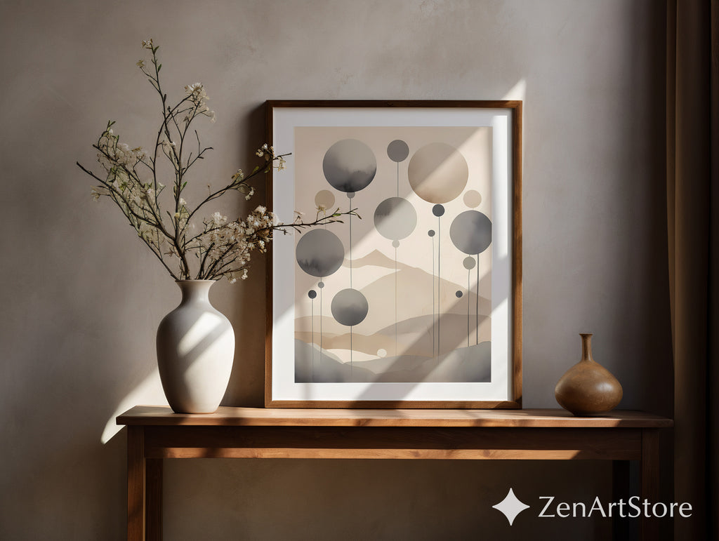 Neutral Abstract Landscape Wall Art - Minimal Japandi Zen Print in Beige & Grey, Modern Scandinavian Home Decor