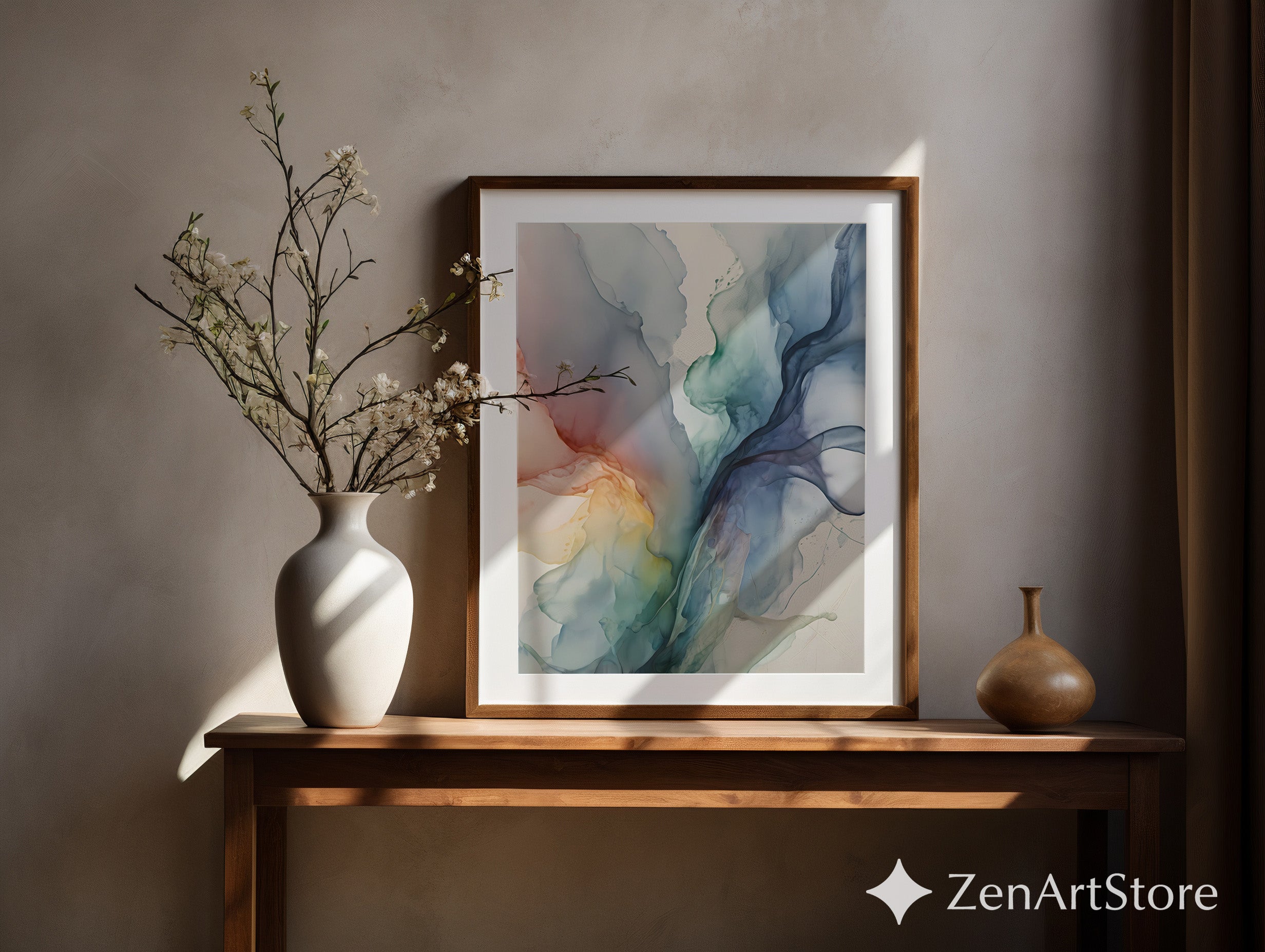 Ethereal Fluid Abstract Wall Art Print - Calming Watercolor Minimalist Neutral Decor for Living Room, Bedroom, Japandi & Scandinavian Homes