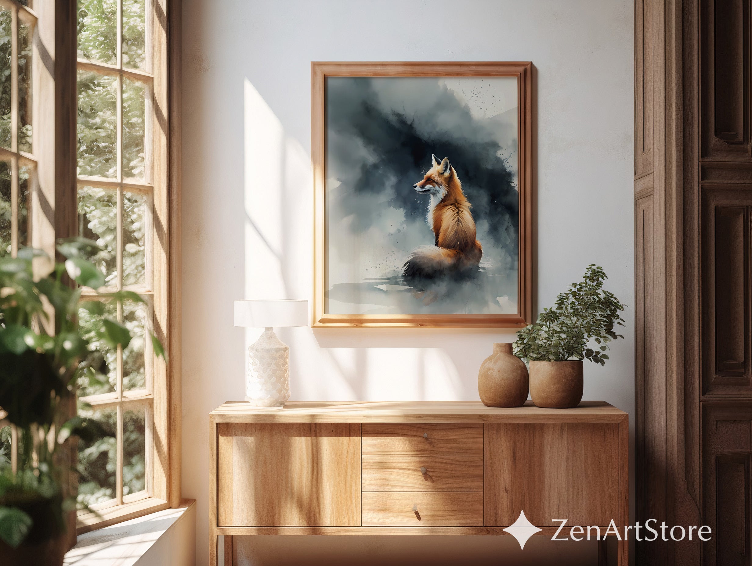 Red Fox Watercolor Art Print - Minimal Fox Wall Art, Woodland Animal Decor for Japandi & Scandinavian Neutral Homes