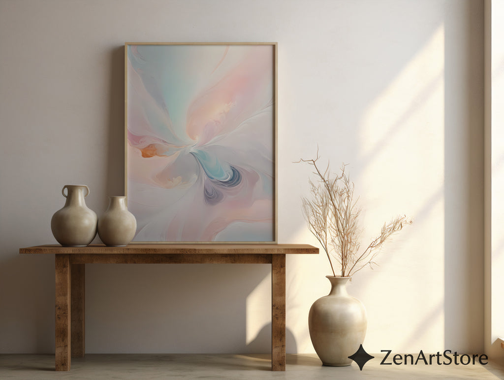 Pastel Abstract Wall Art Printable - Soft Pink Blue Minimalist Zen Decor for Living Room, Bedroom, Nursery - Japandi Wabi Sabi Print