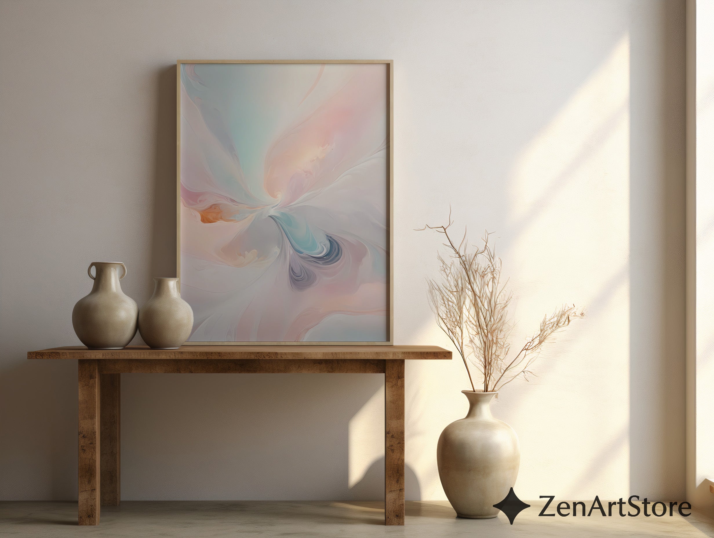 Pastel Abstract Wall Art Printable - Soft Pink Blue Minimalist Zen Decor for Living Room, Bedroom, Nursery - Japandi Wabi Sabi Print