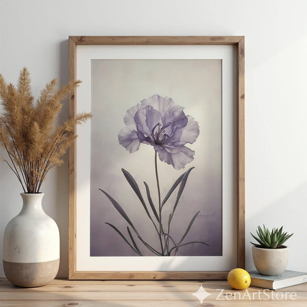 Lavender Single Bloom Botanical Print - Minimal Flower Wall Art for Living Room, Bedroom, Japandi & Scandinavian Home Decor