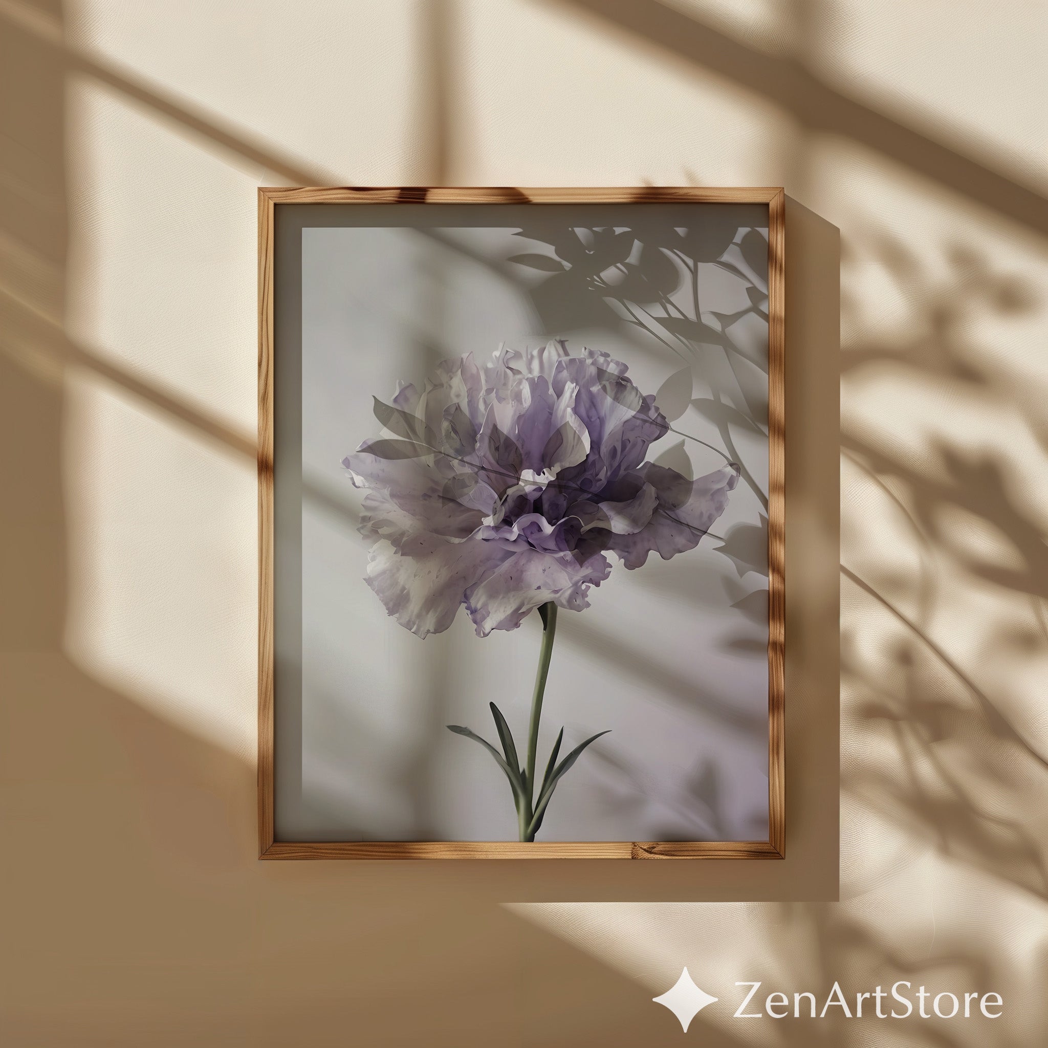 Lavender Peony Floral Art Print - Minimal Botanical Wall Art for Neutral Japandi, Scandinavian & Boho Home Decor