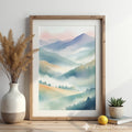 Misty Mountain Pastel Wall Art | Japandi Zen Landscape Print for Calm Minimal Home Decor