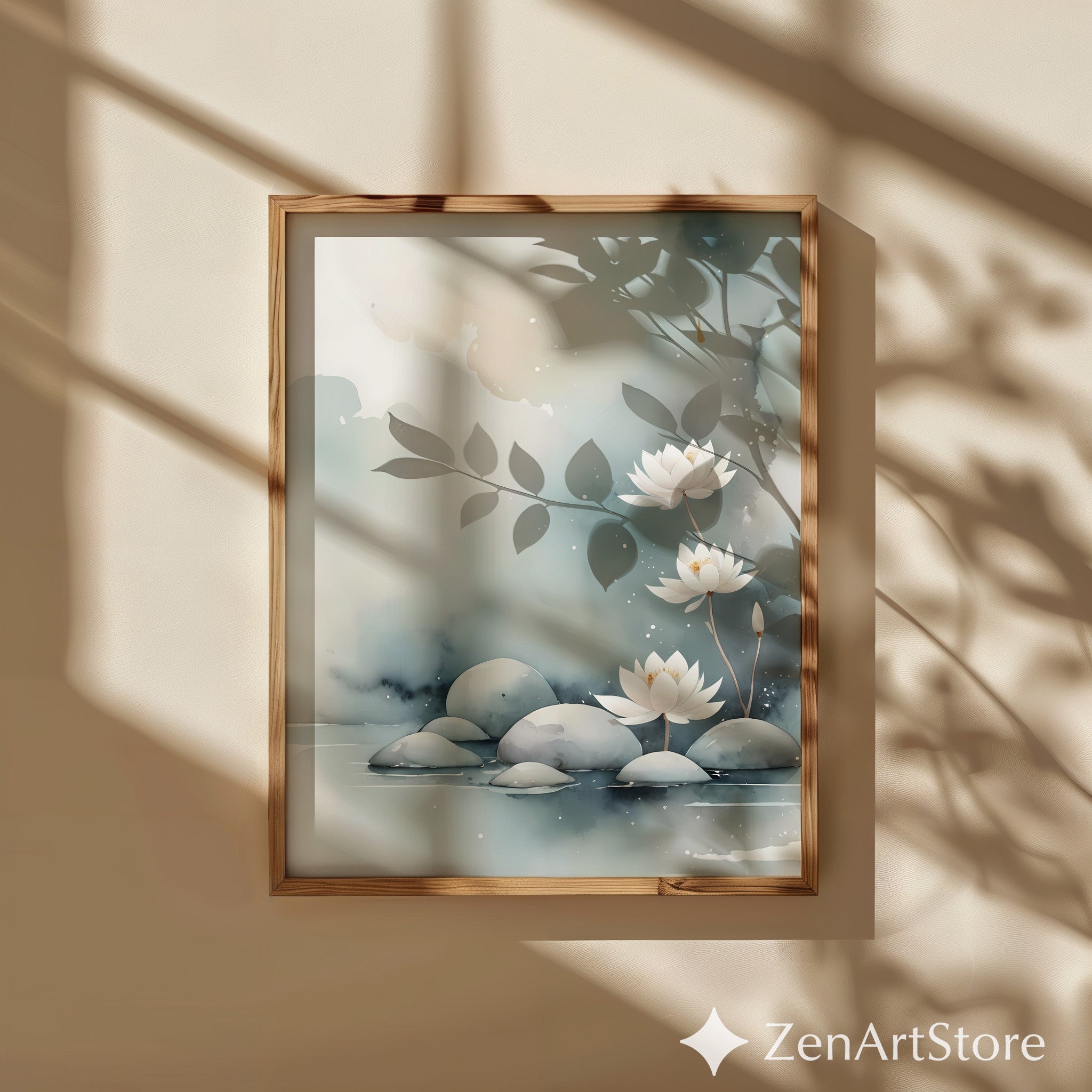 Serene Lotus Watercolor Wall Art – Minimal Zen Botanical Print for Japandi, Scandinavian & Neutral Home Decor