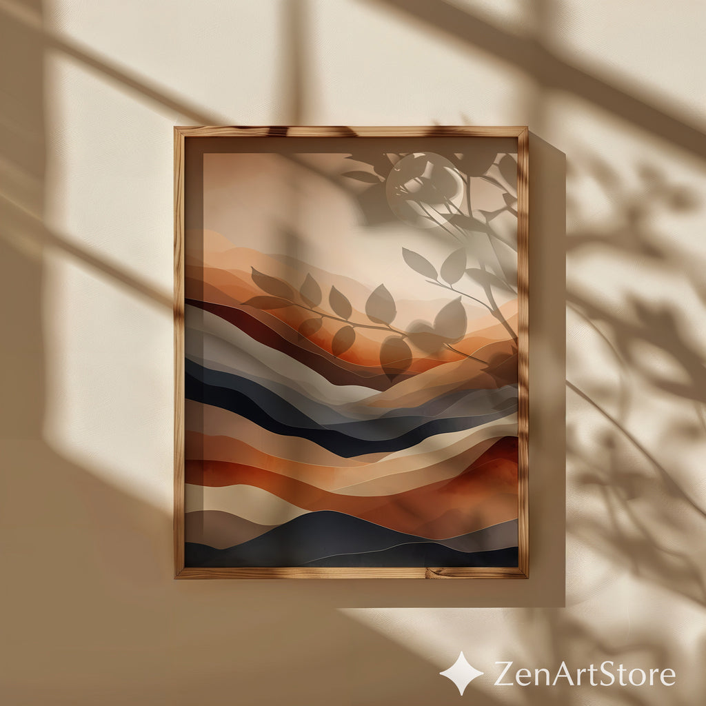 Warm Abstract Desert Landscape Wall Art - Minimal Terracotta & Neutral Layers, Modern Japandi Home Decor Print