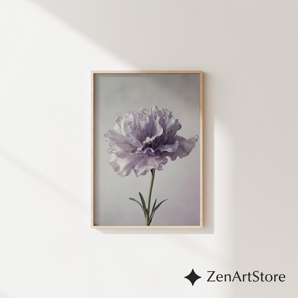 Lavender Peony Floral Art Print - Minimal Botanical Wall Art for Neutral Japandi, Scandinavian & Boho Home Decor