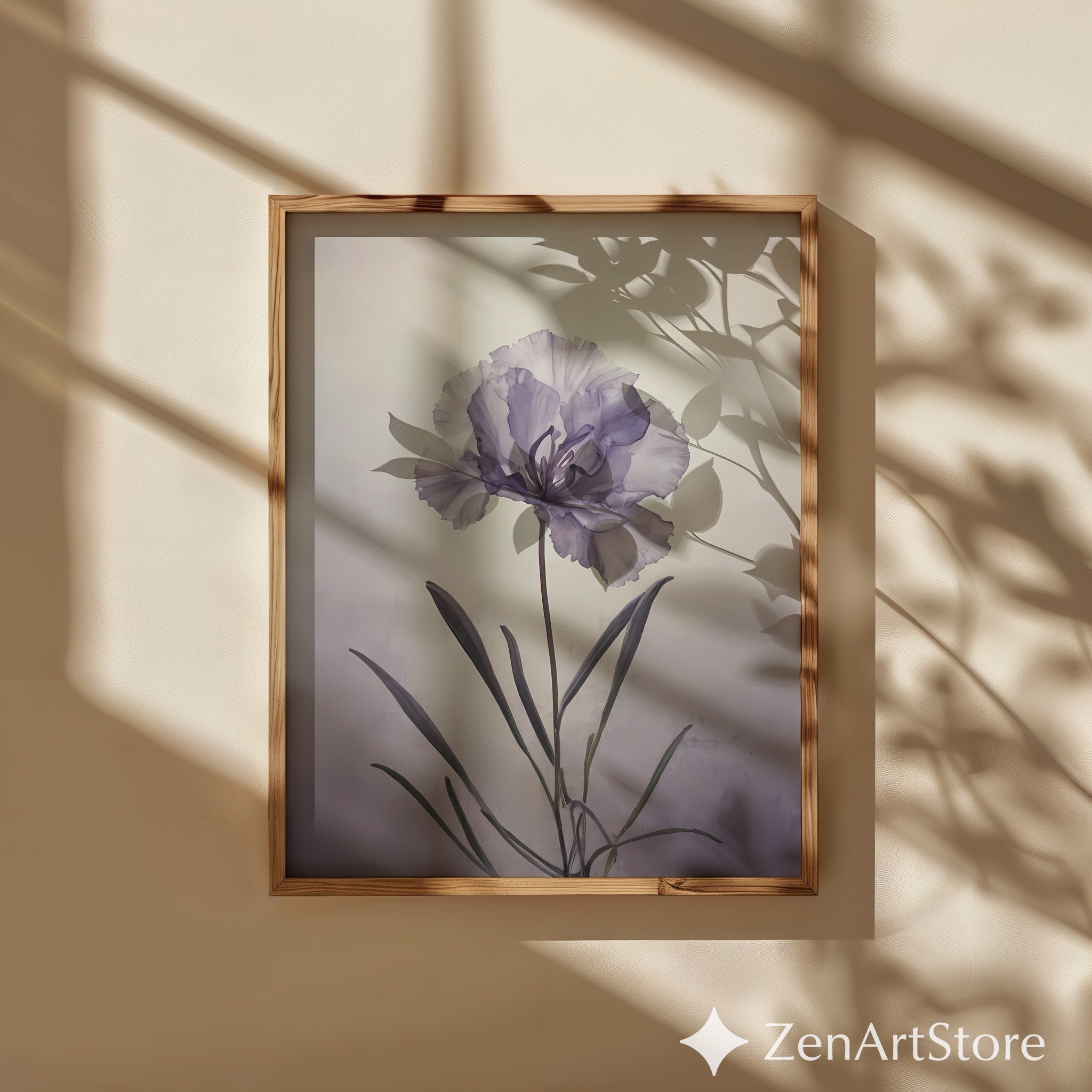 Lavender Single Bloom Botanical Print - Minimal Flower Wall Art for Living Room, Bedroom, Japandi & Scandinavian Home Decor