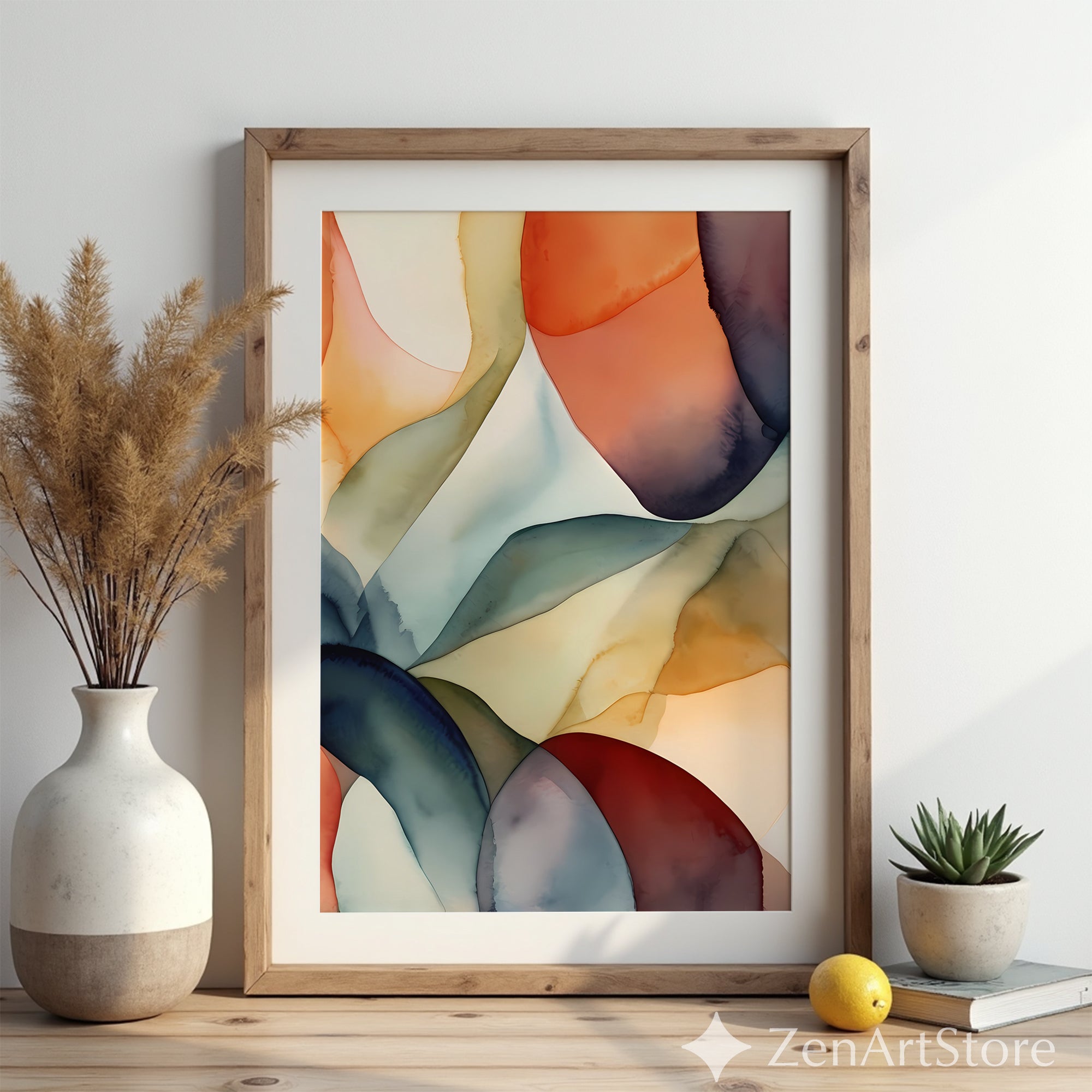 Abstract Fluid Watercolor Wall Art | Earth Tone Minimal Modern Print for Living Room, Bedroom, Japandi & Wabi Sabi Decor