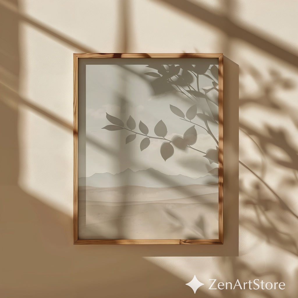 Neutral Desert Landscape Wall Art - Minimal Beige Mountain Print, Japandi Scandi Boho Home Decor
