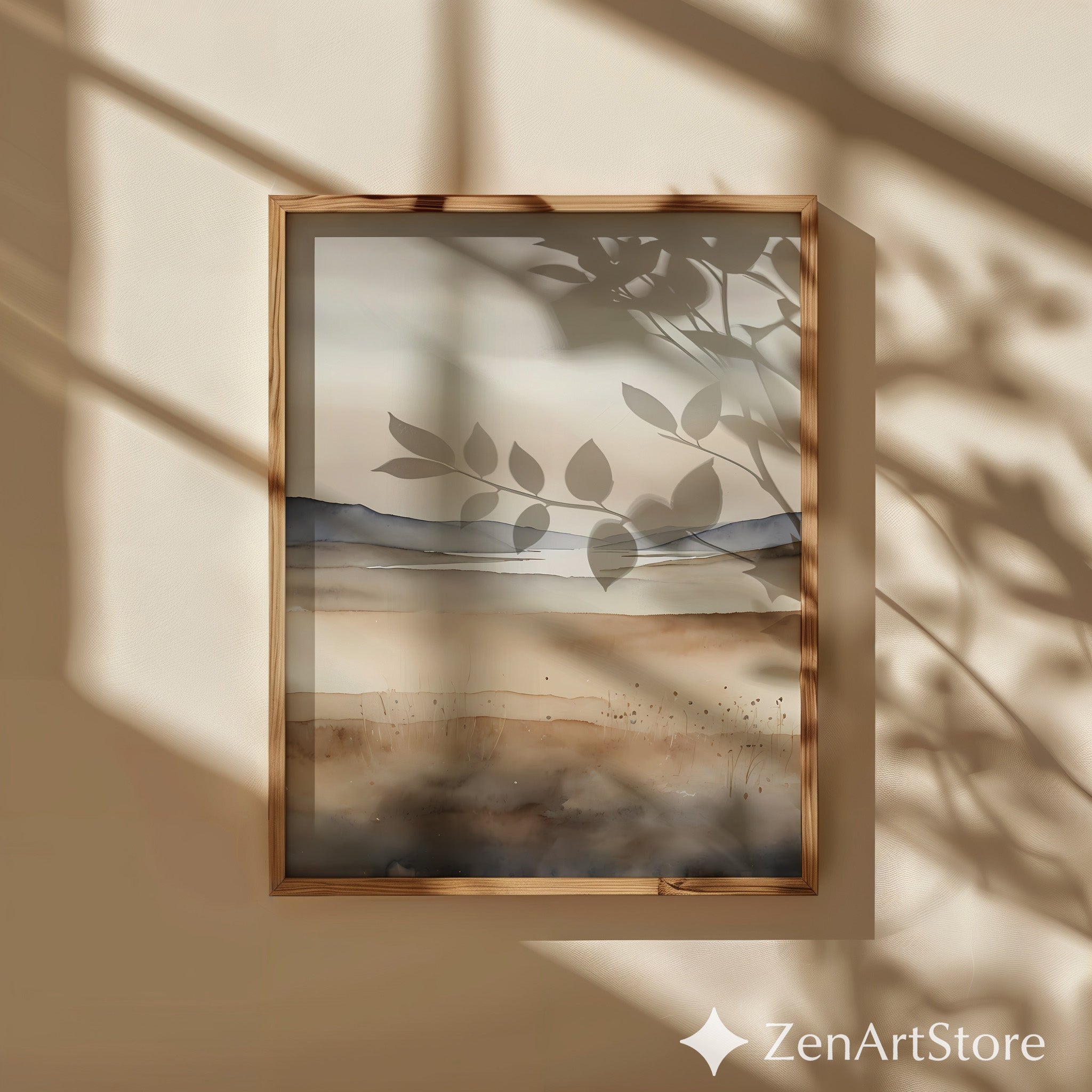 Neutral Watercolor Landscape Print - Minimal Beige & Gray Wall Art for Living Room, Japandi Scandinavian Home Decor