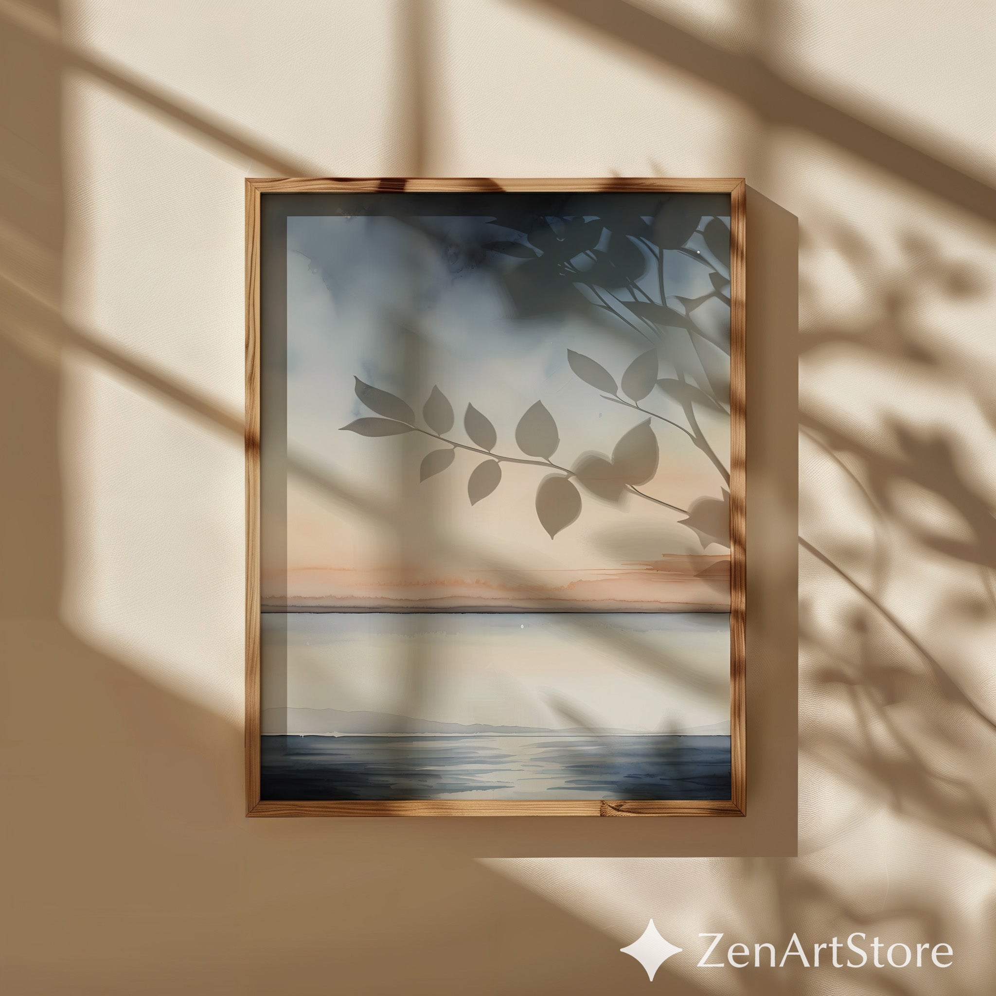 Calm Horizon Watercolor Seascape Print - Minimal Neutral Landscape Wall Art for Living Room, Bedroom, Japandi Decor