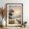 Serene Sunrise Path Watercolor Print - Minimal Neutral Landscape Wall Art for Living Room & Bedroom