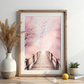 Cherry Blossom Bridge Wall Art - Pink Sakura Canvas Print & Printable, Japandi Minimalist Home Decor