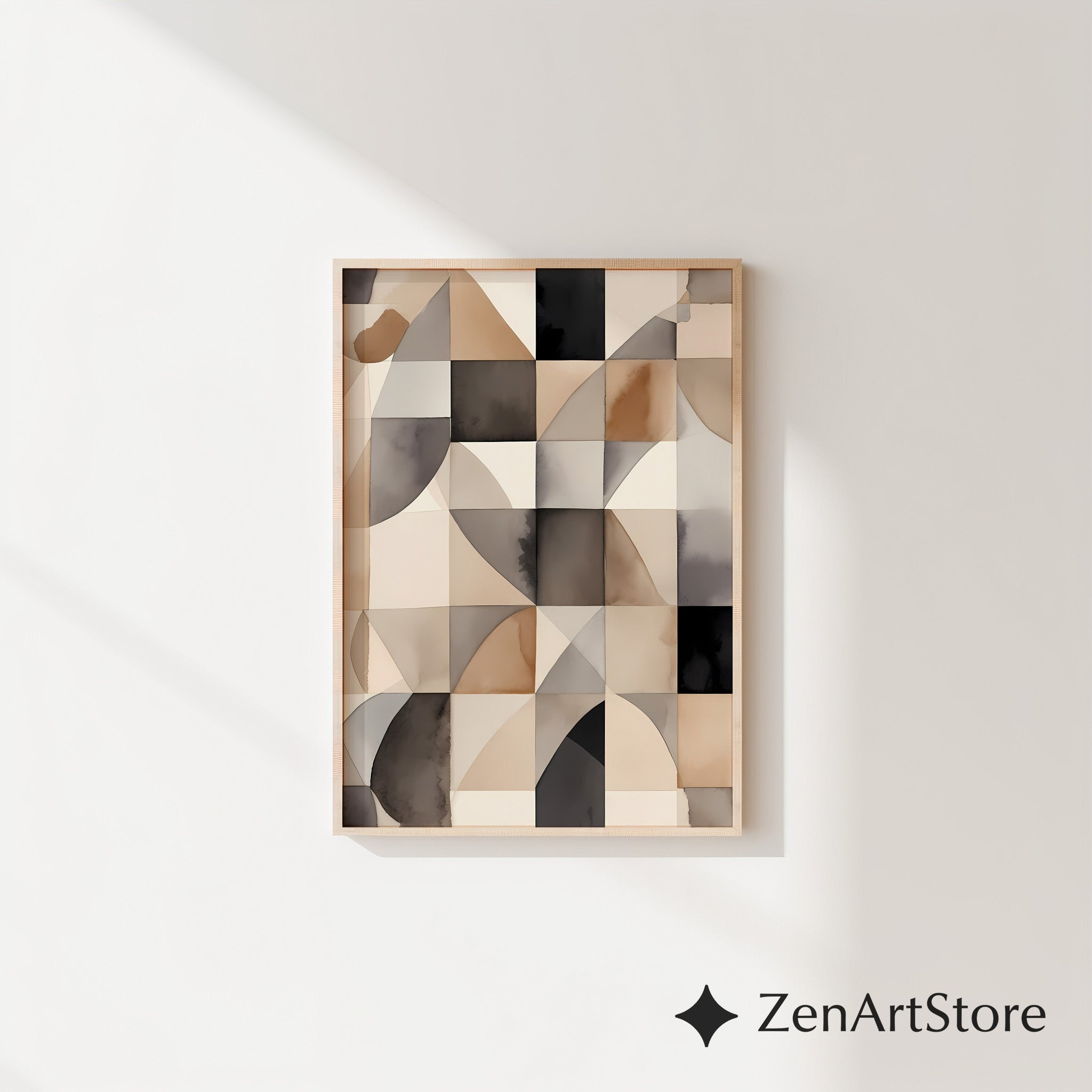 Neutral Geometric Abstract Art Print - Beige Brown Black Minimal Japandi Wabi Sabi Wall Decor