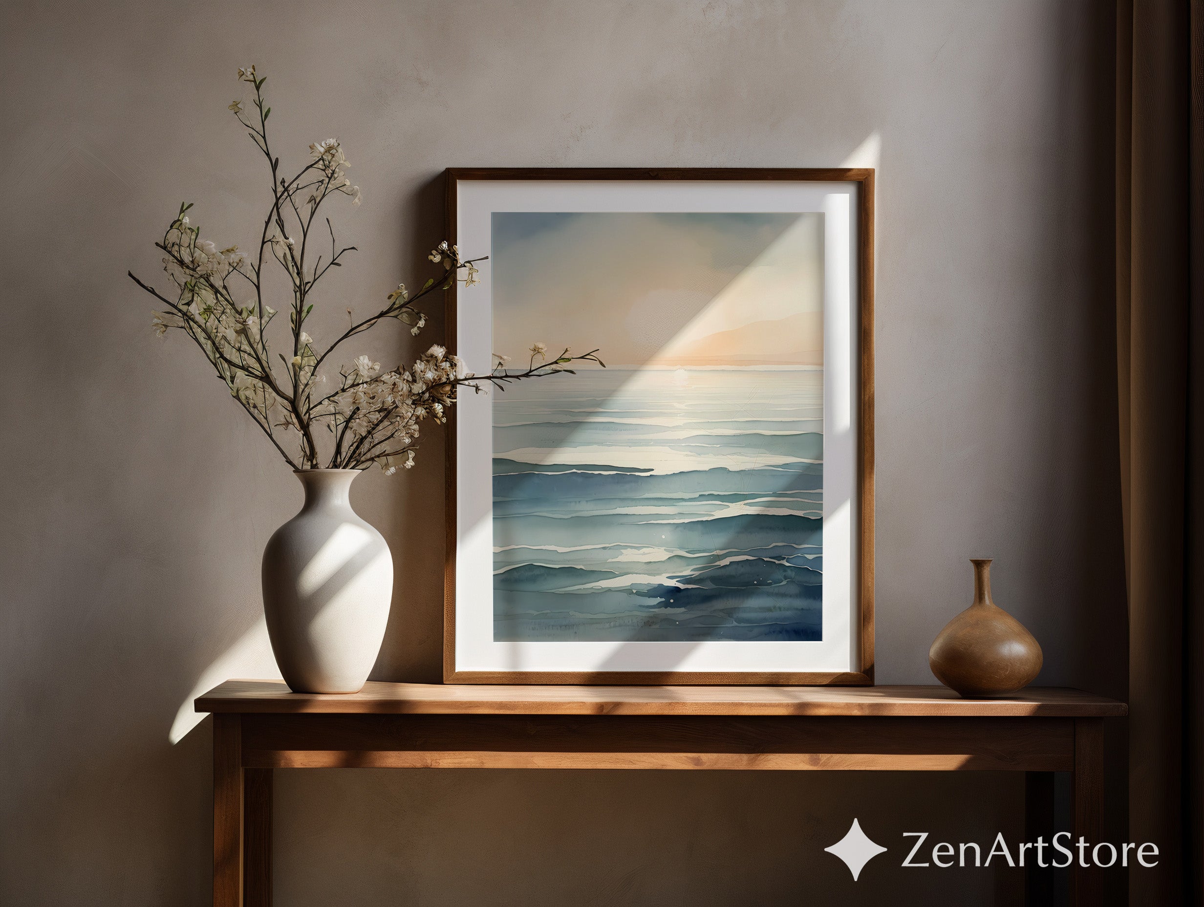 Serene Sunrise Abstract Seascape - Minimal Zen Japanese Printable Wall Art