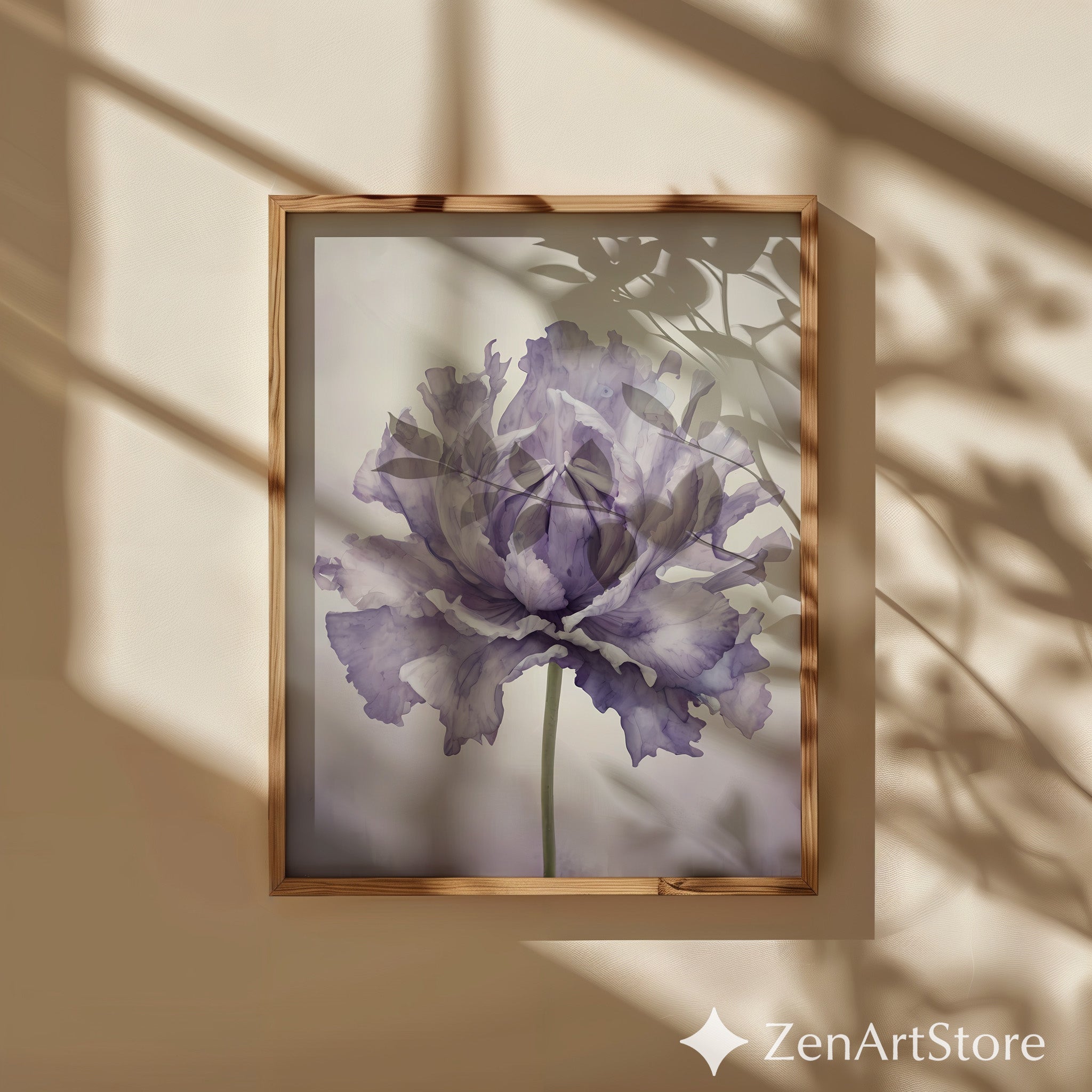Lavender Peony Botanical Wall Art Print - Minimal Floral Fine Art for Scandinavian Japandi Wabi Sabi Home Decor