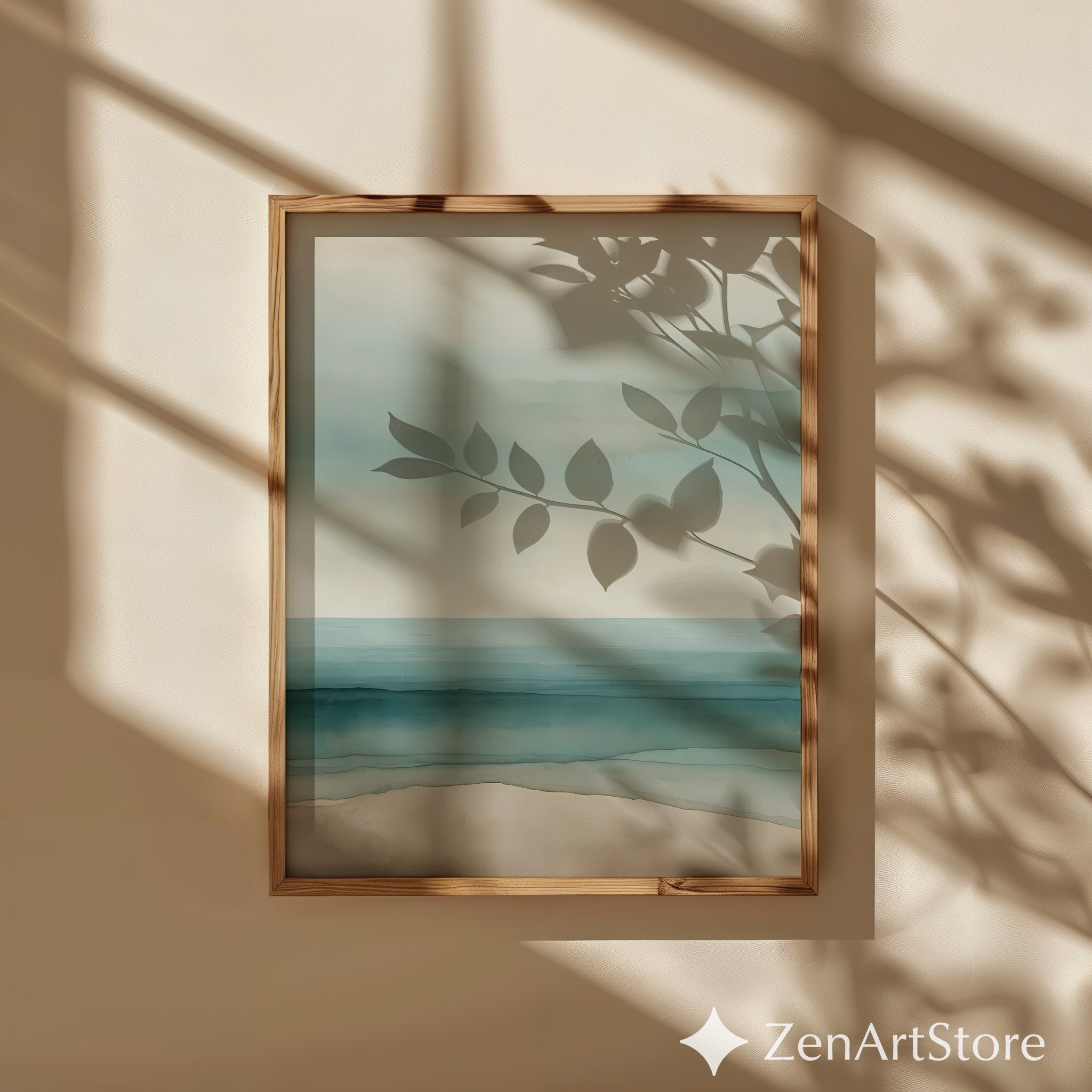 Minimal Coastal Seascape Print - Soft Teal & Beige Abstract Beach Wall Art, Zen Japandi Scandinavian Neutral Home Decor