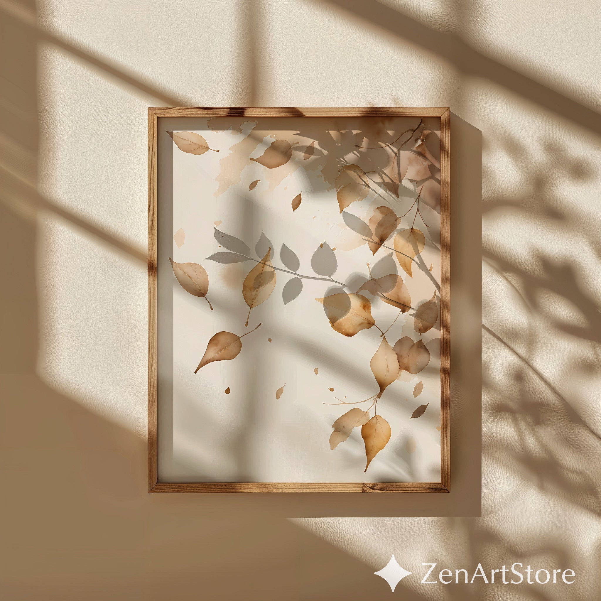 Neutral Watercolor Leaves Wall Art - Beige Autumn Botanical Print, Minimal Japandi Scandi Home Decor Calm Wabi Sabi Printable