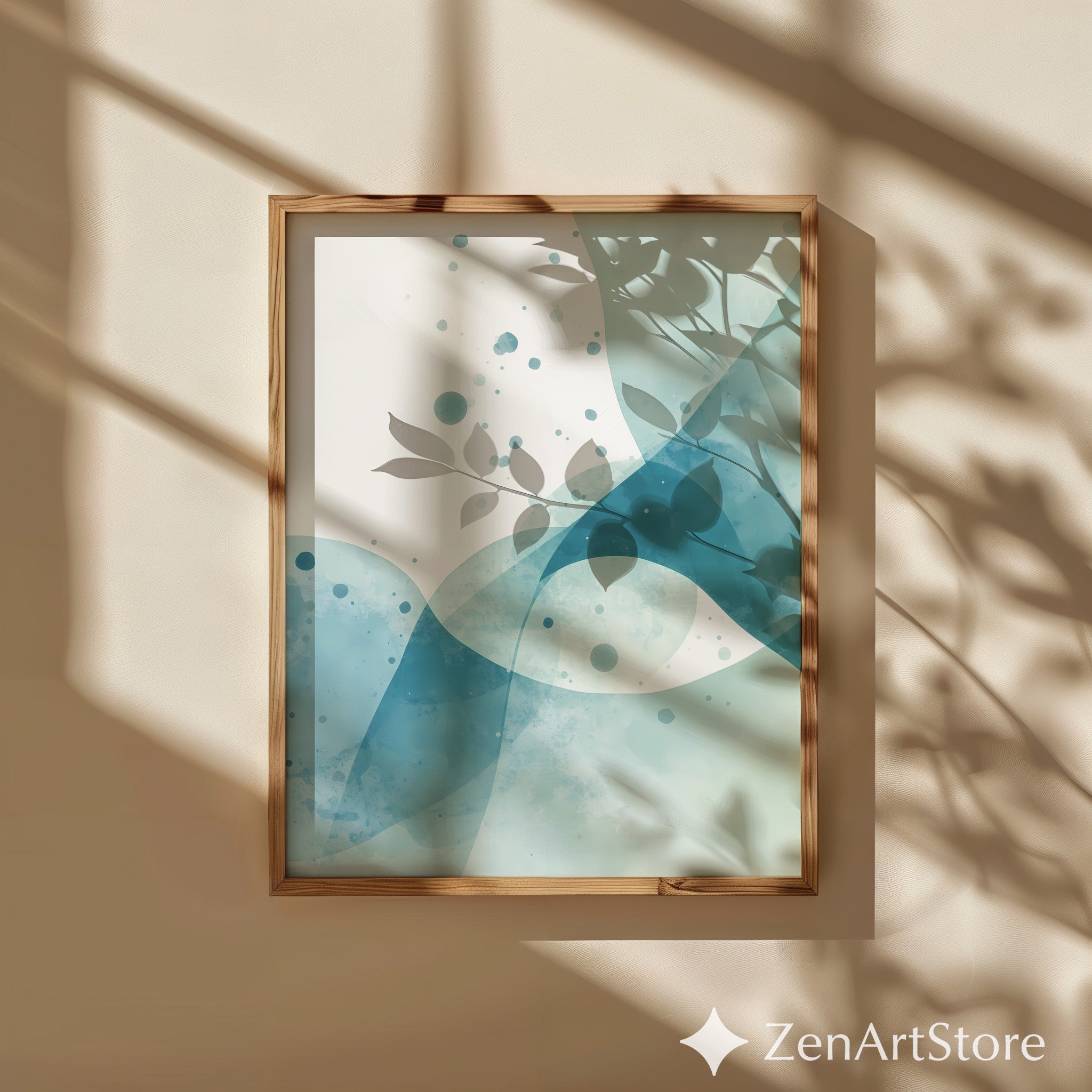 Teal Abstract Watercolor Art Print - Minimal Blue Modern Wall Art for Living Room, Bedroom, Japandi Wabi Sabi Home Decor