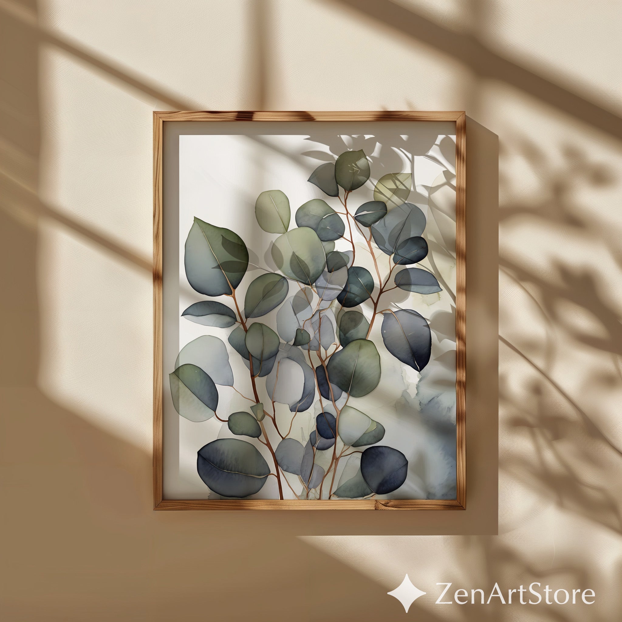 Eucalyptus Botanical Wall Art Print - Neutral Minimalist Scandinavian Japandi Watercolor Line Art, Printable & Fine Art