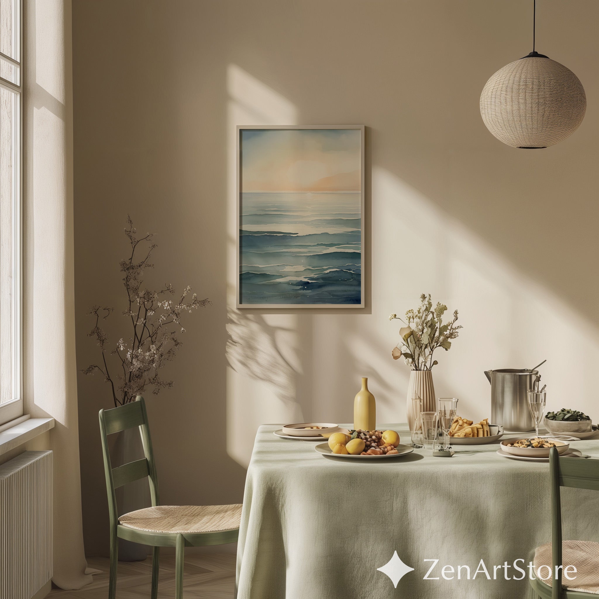 Serene Sunrise Abstract Seascape - Minimal Zen Japanese Printable Wall Art