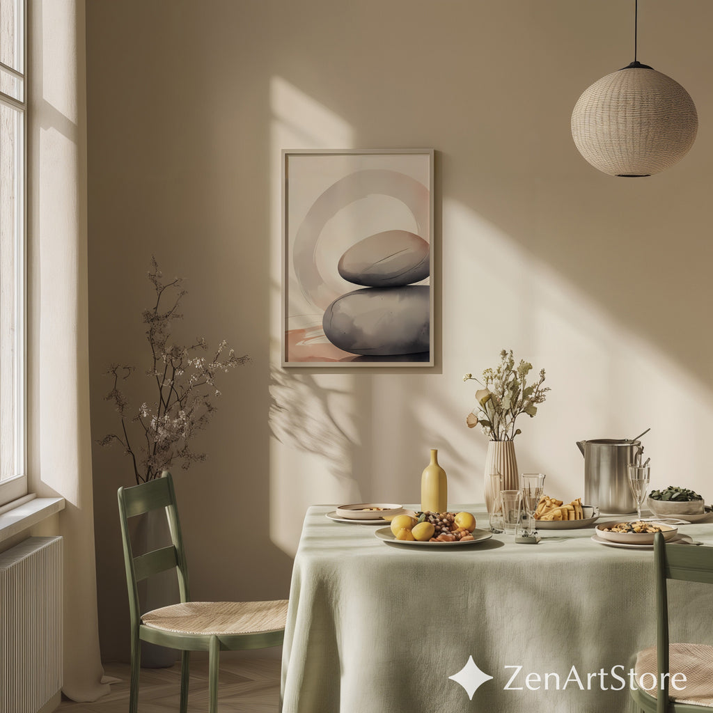Minimal Zen Stone Stack Wall Art - Neutral Abstract Printable, Wabi Sabi Japandi Home Decor