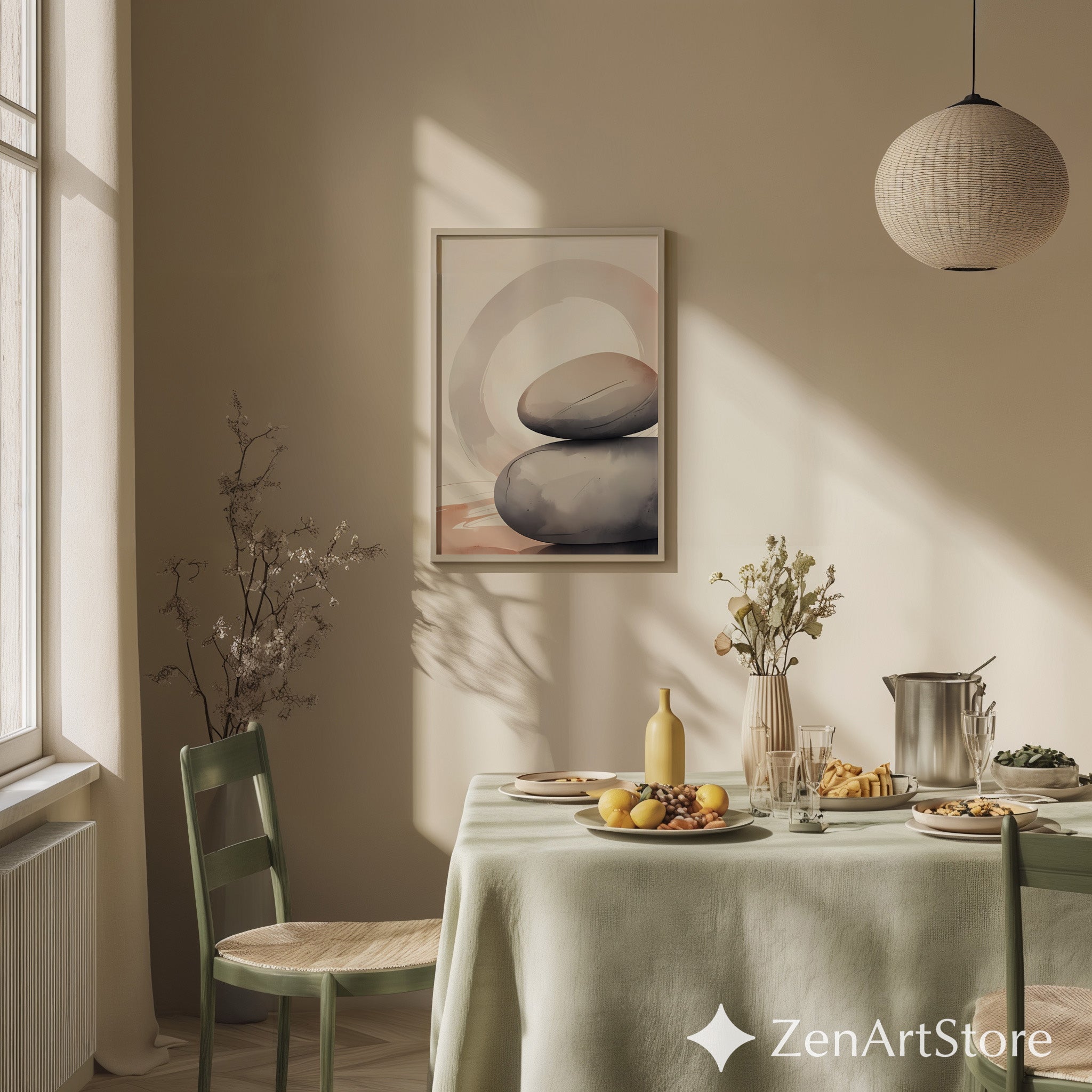 Minimal Zen Stone Stack Wall Art - Neutral Abstract Printable, Wabi Sabi Japandi Home Decor