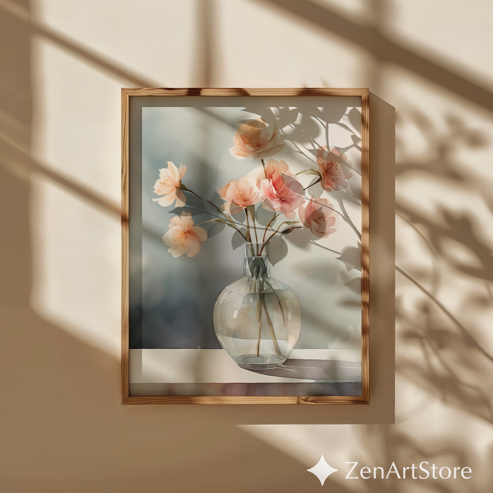 Soft Peach Floral Vase Print - Minimal Botanical Wall Art for Japandi & Scandinavian Neutral Home Decor