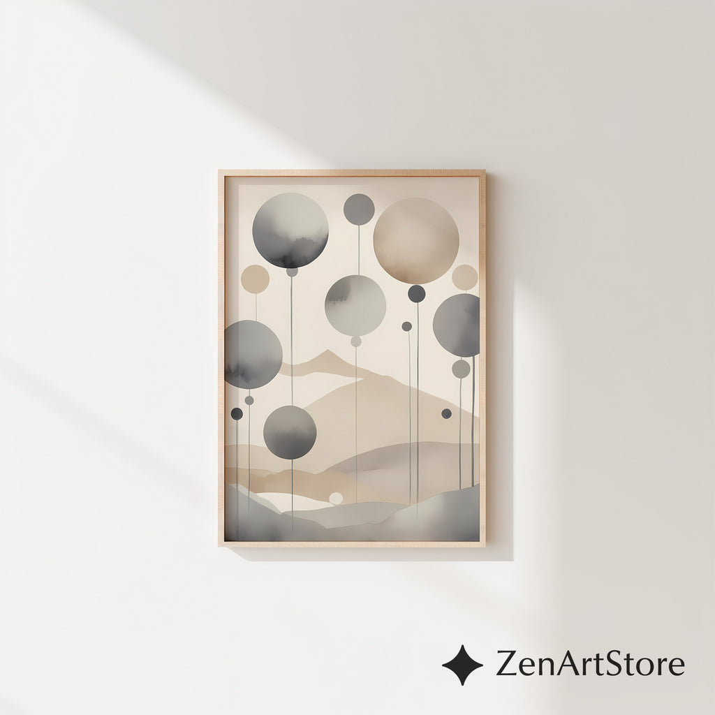 Neutral Abstract Landscape Wall Art - Minimal Japandi Zen Print in Beige & Grey, Modern Scandinavian Home Decor