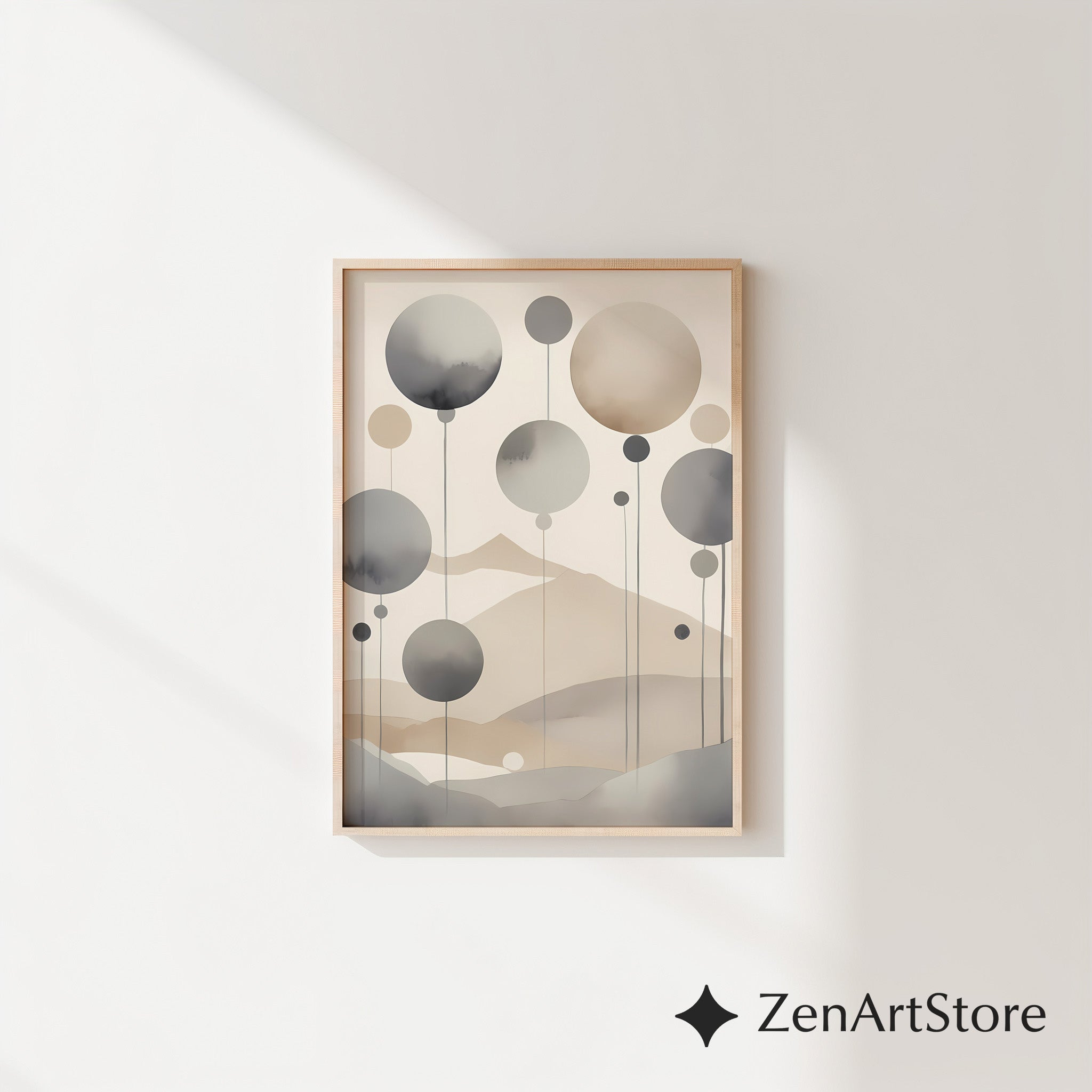 Neutral Abstract Landscape Wall Art - Minimal Japandi Zen Print in Beige & Grey, Modern Scandinavian Home Decor
