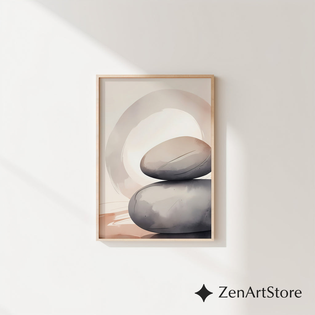 Minimal Zen Stone Stack Wall Art - Neutral Abstract Printable, Wabi Sabi Japandi Home Decor