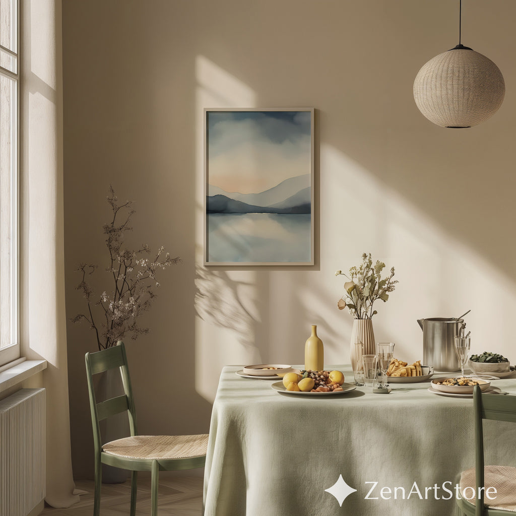 Zen Minimal Japanese Mountain Lake Printable Wall Art - Calm Abstract Landscape