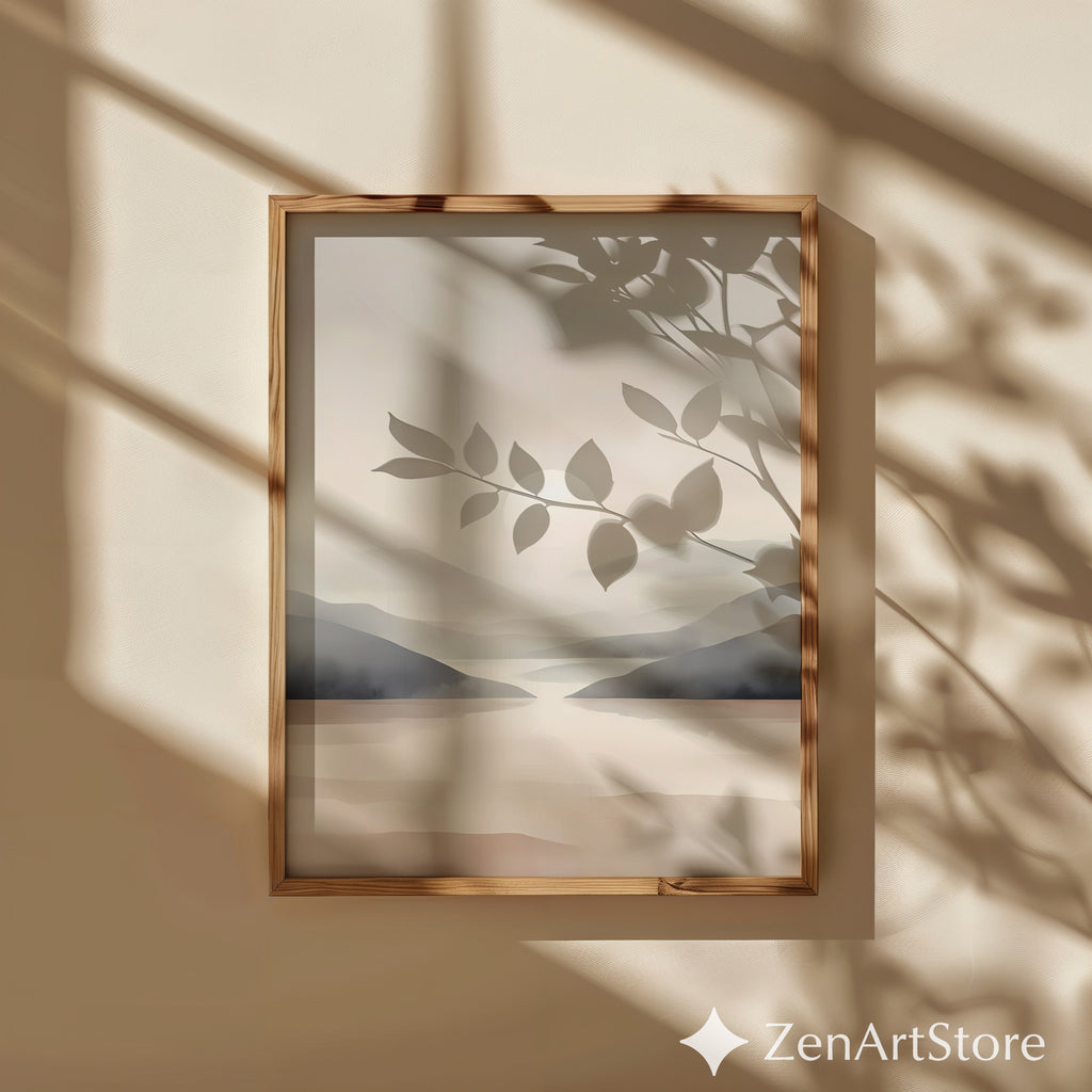 Minimal Neutral Landscape Wall Art | Calm Beige Sunrise Abstract Print for Living Room, Bedroom, Japandi, Scandinavian Home Decor