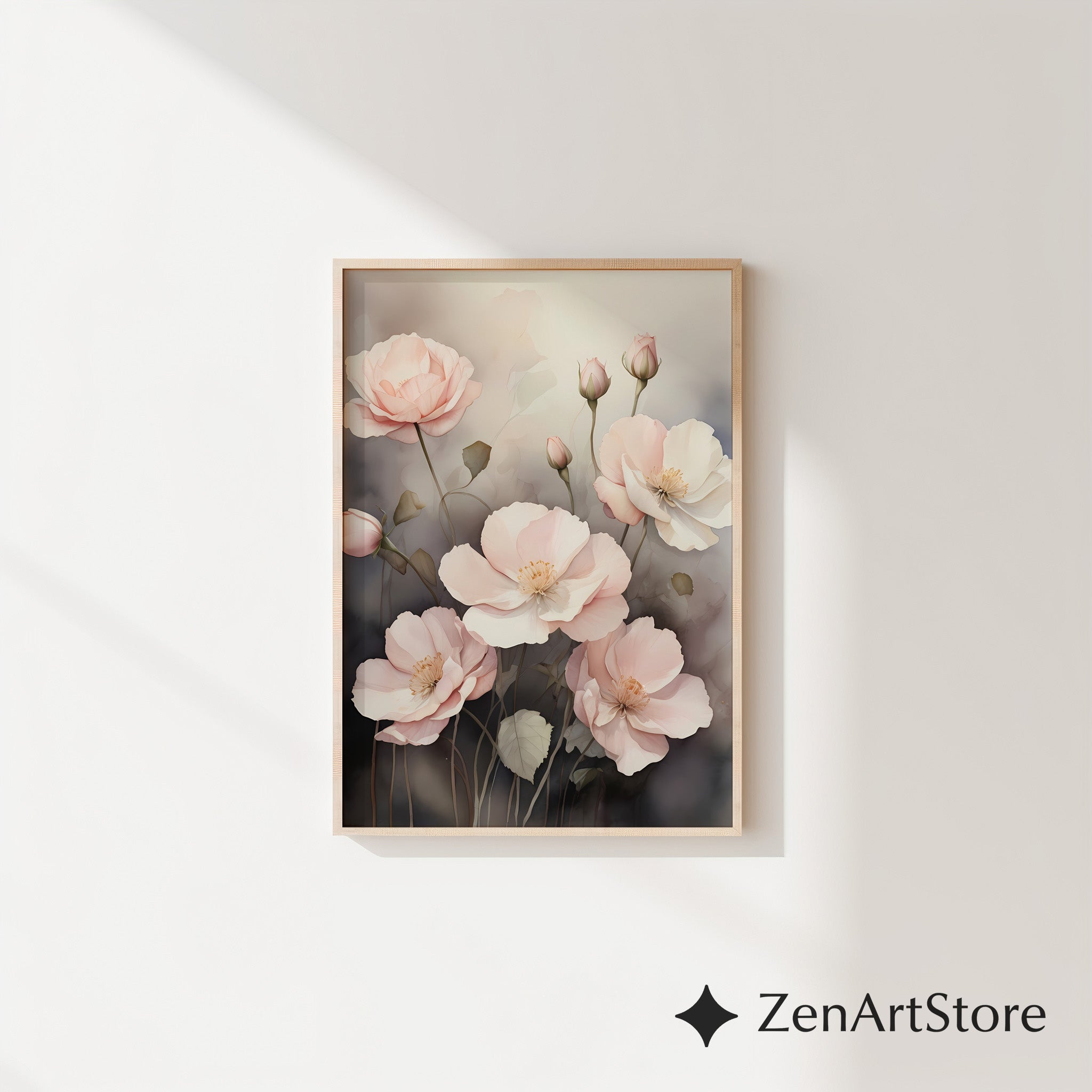 Blush Pink Poppies Floral Wall Art Print - Minimal Botanical Print, Neutral Scandinavian Japandi Home Decor