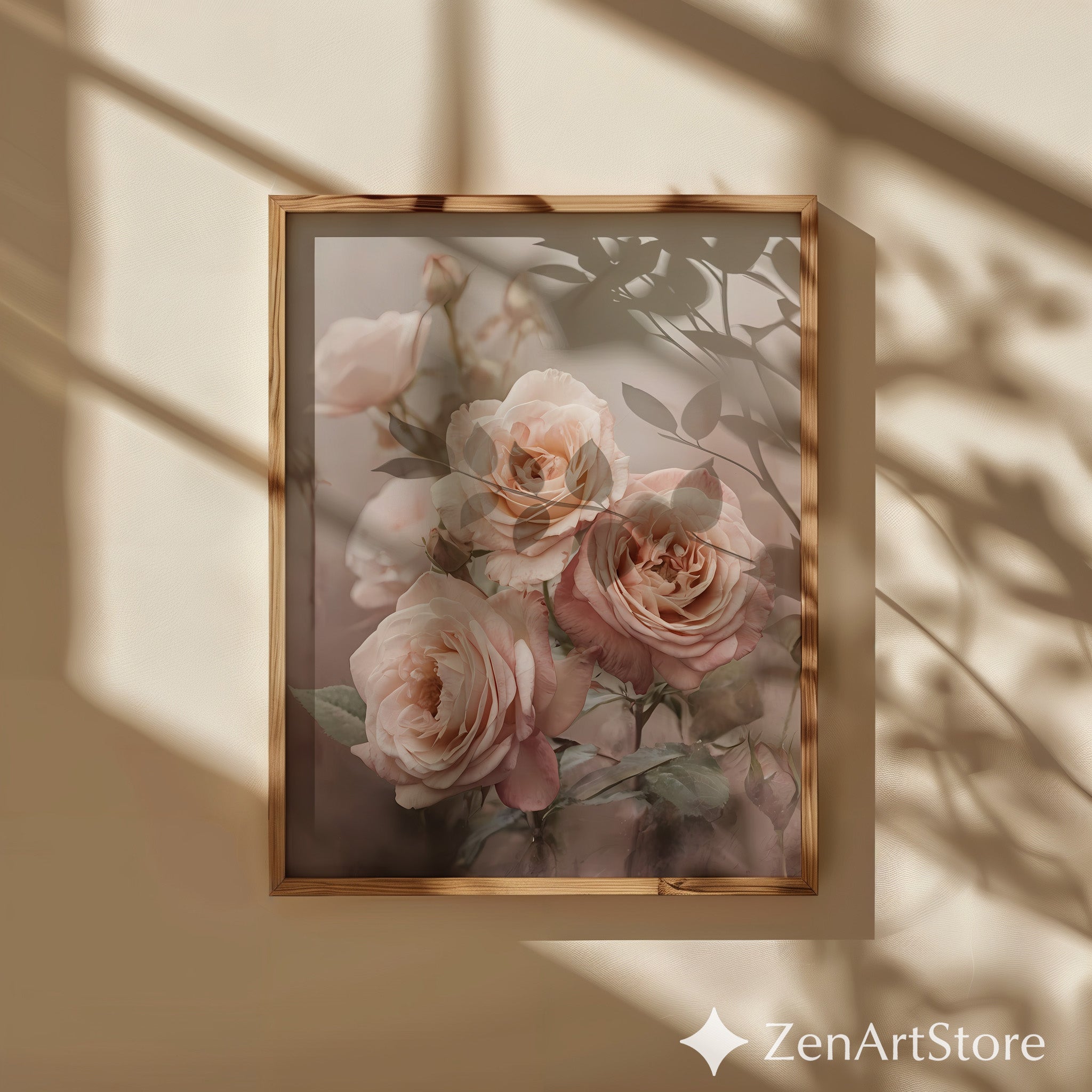 Blush Roses Wall Art, Soft Pink Floral Print for Neutral Home Decor, Botanical Rose Poster for Bedroom Living Room Nursery, Wabi Sabi Japandi