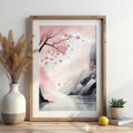 Cherry Blossom Landscape Print - Minimal Sakura Wall Art Pastel Pink Japandi Zen Print for Living Room Bedroom Nursery